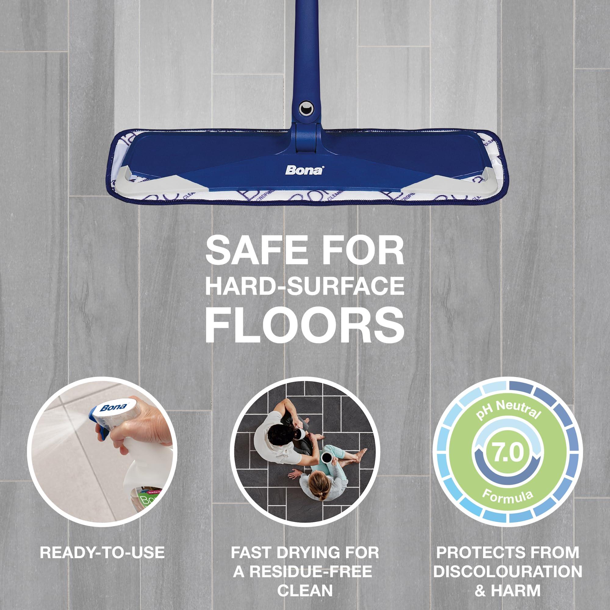Bona Hard Surface Floor Cleaner Liquid for Stone, Tile, Laminate, LVT | 1L | Unscented