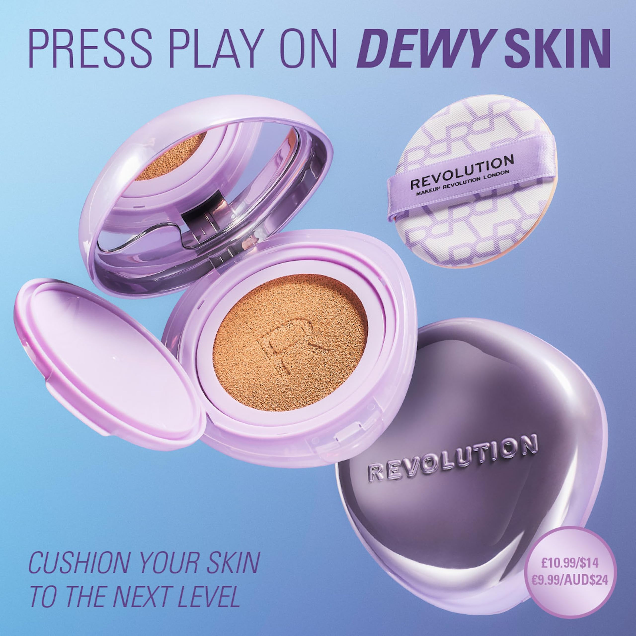 Revolution Beauty London Superdewy Cushion Foundation - Buildable Coverage | Hydrating | Light Neutral Warm 7