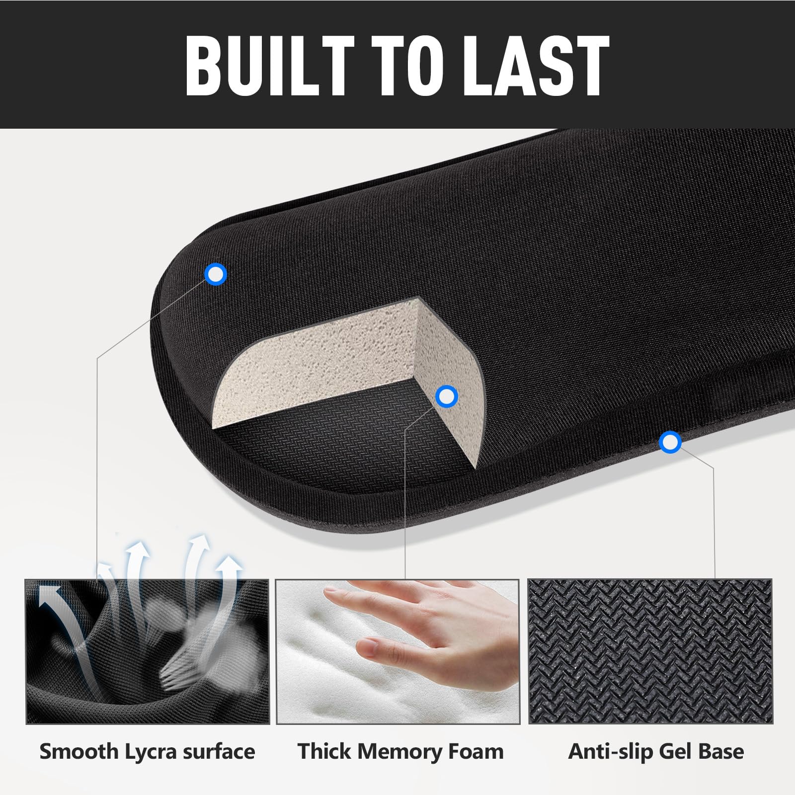 Gimars Enlarge Silky Gel Memory Foam Wrist Rest for Keyboard and Mouse | 3CM Thick | Black 3