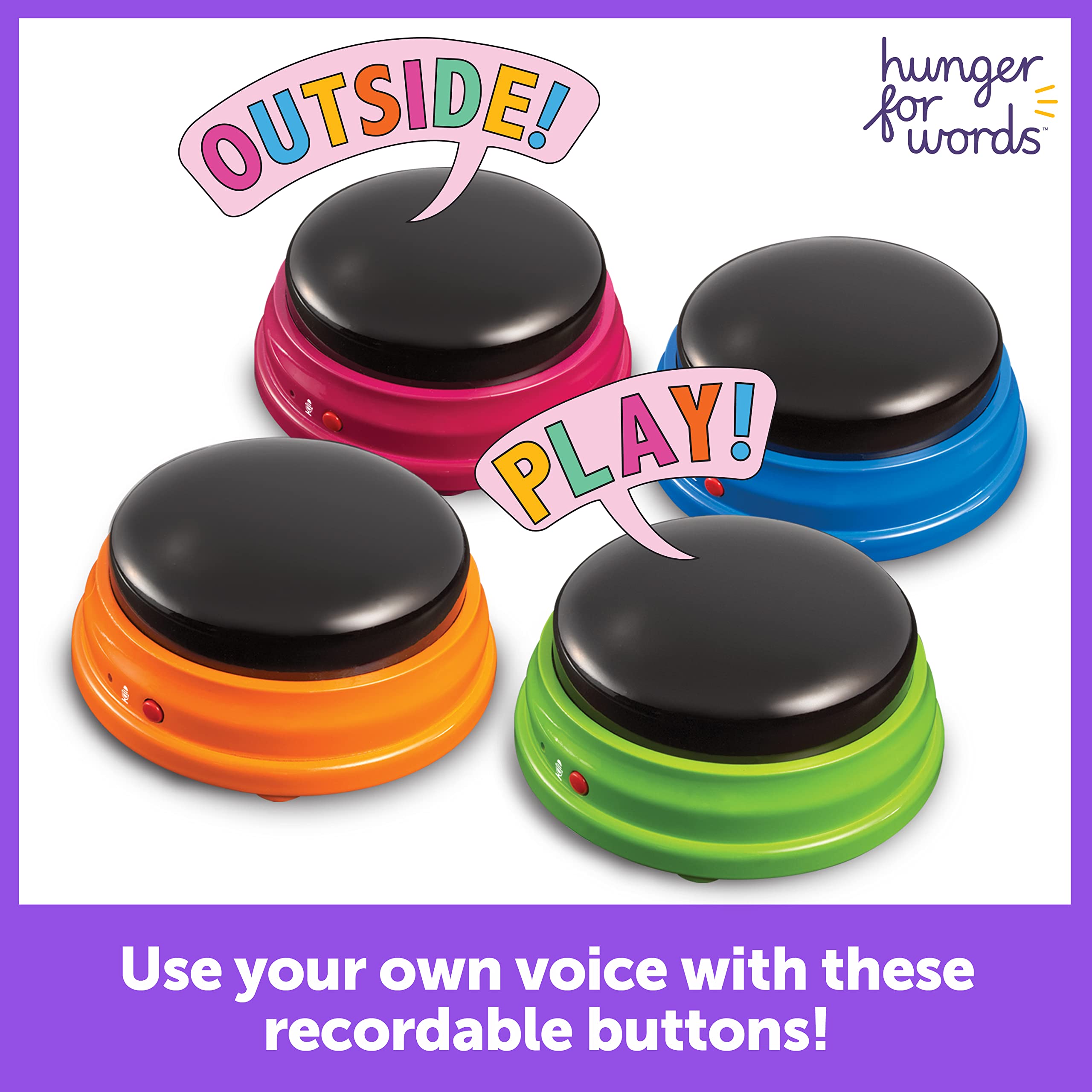 Hunger for Words Talking Pet Starter Set - 4 Recordable Buttons for Dogs | Speech Therapist Developed