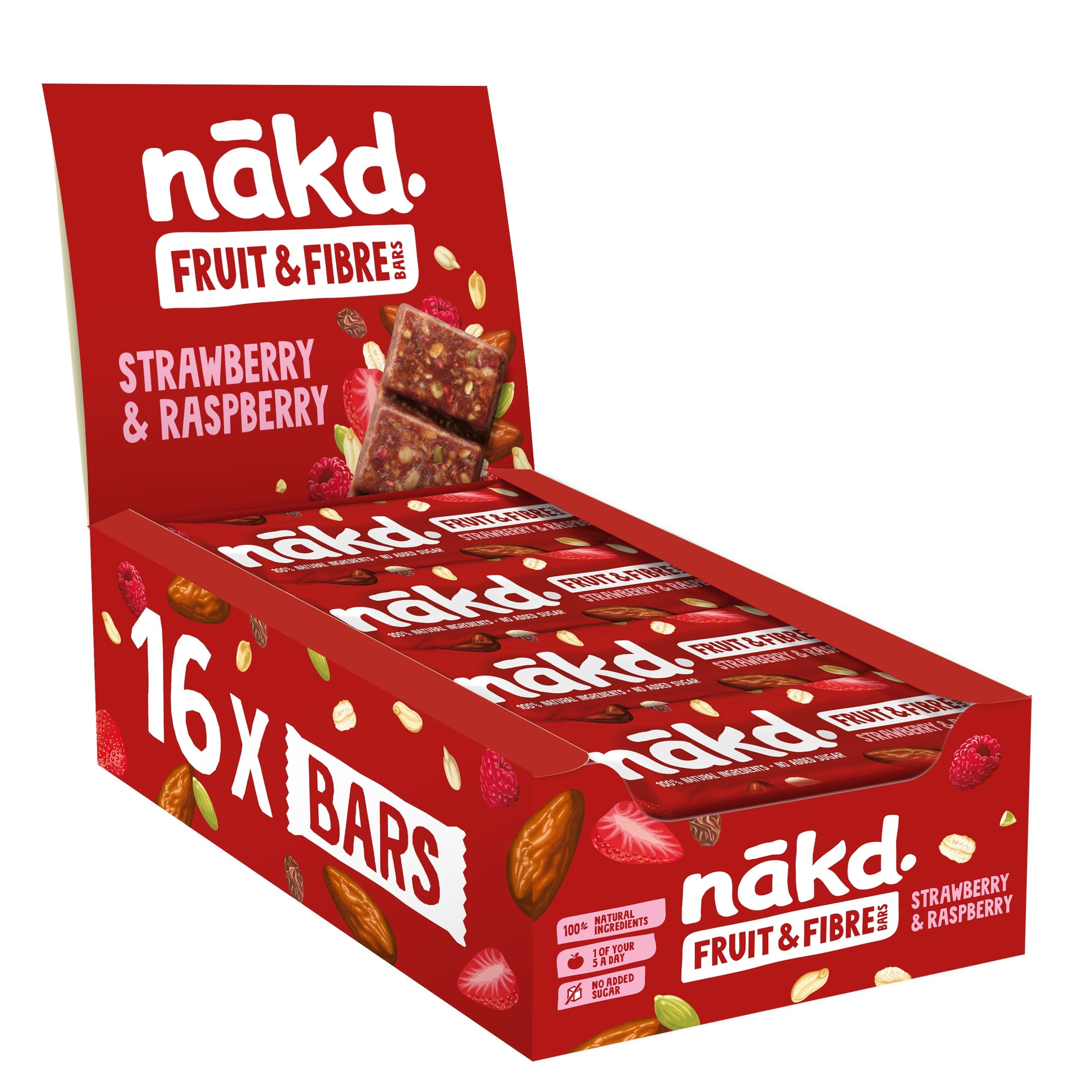 Nakd Strawberry & Raspberry Fruit & Fibre Bar - Vegan, Gluten Free, High in Fibre, 1 of Your 5 A Day