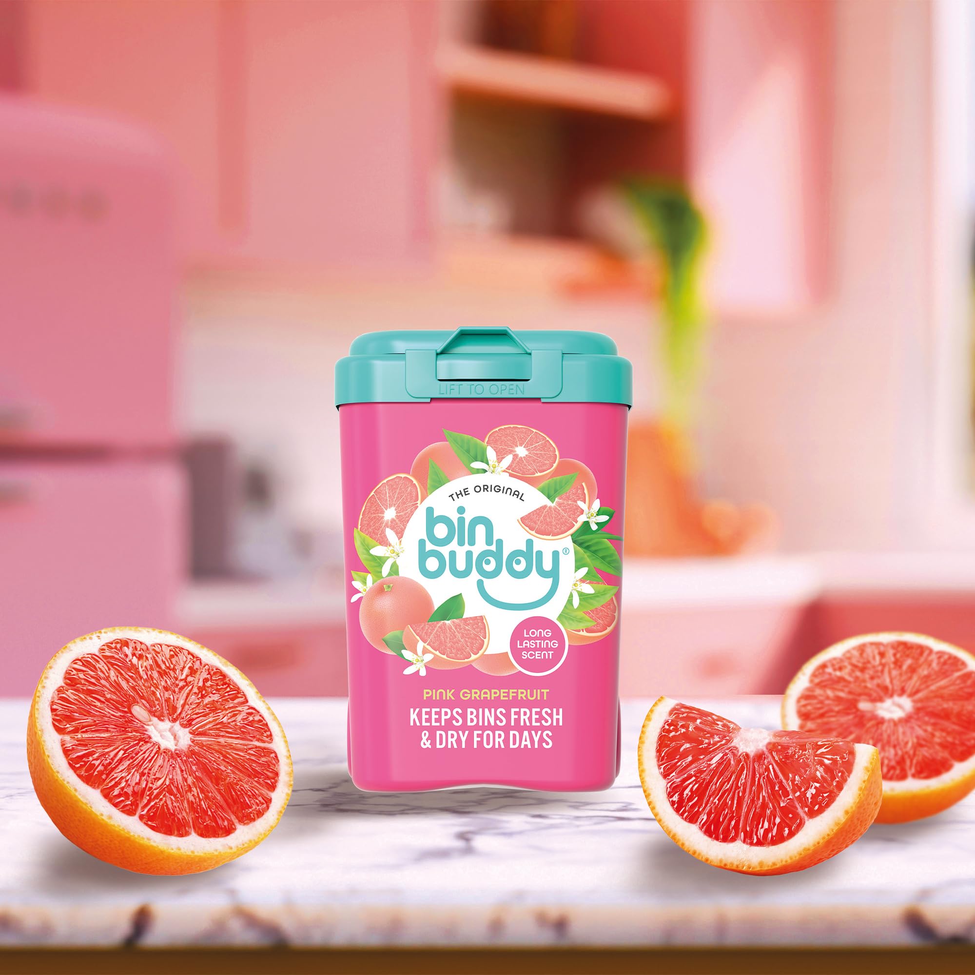 Bin Buddy Pink Grapefruit Deodoriser Powder - Pack of 2 | Absorbs Mess | 42 Applications 3
