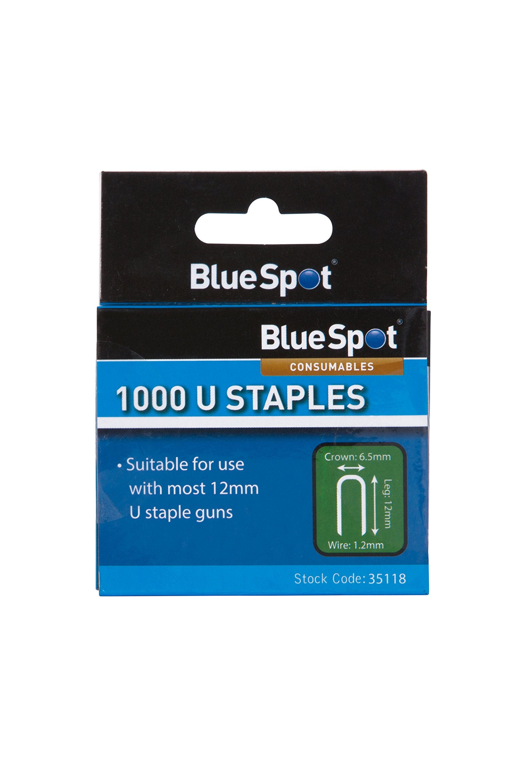 Blue Spot Tools 35118 Round Crown T25 Staples - 12mm Leg Length | 6.5mm Crown | 1000 Pack
