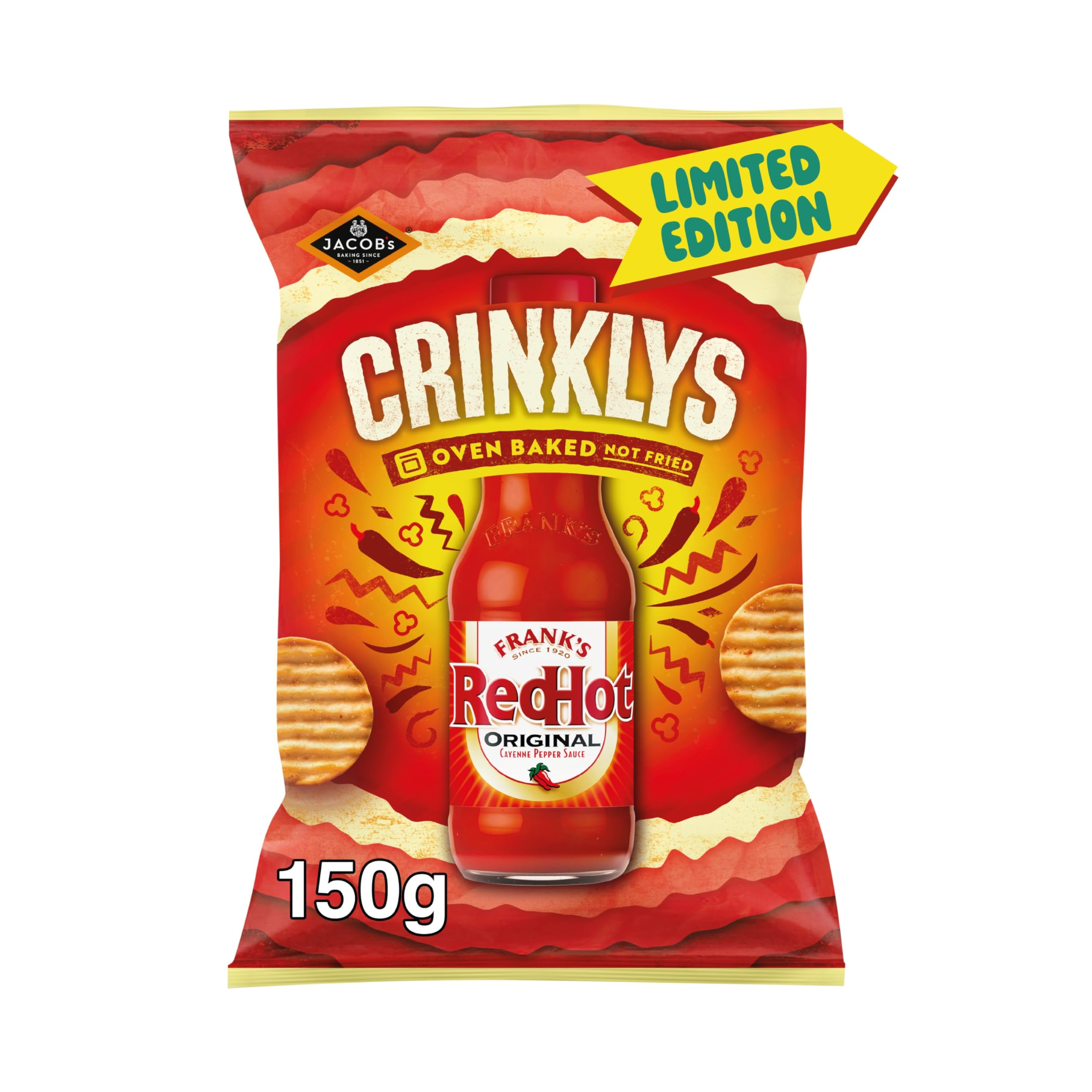 Jacob's Crinklys Franks Red Hot Original Baked Snacks Share Bag 150g 3