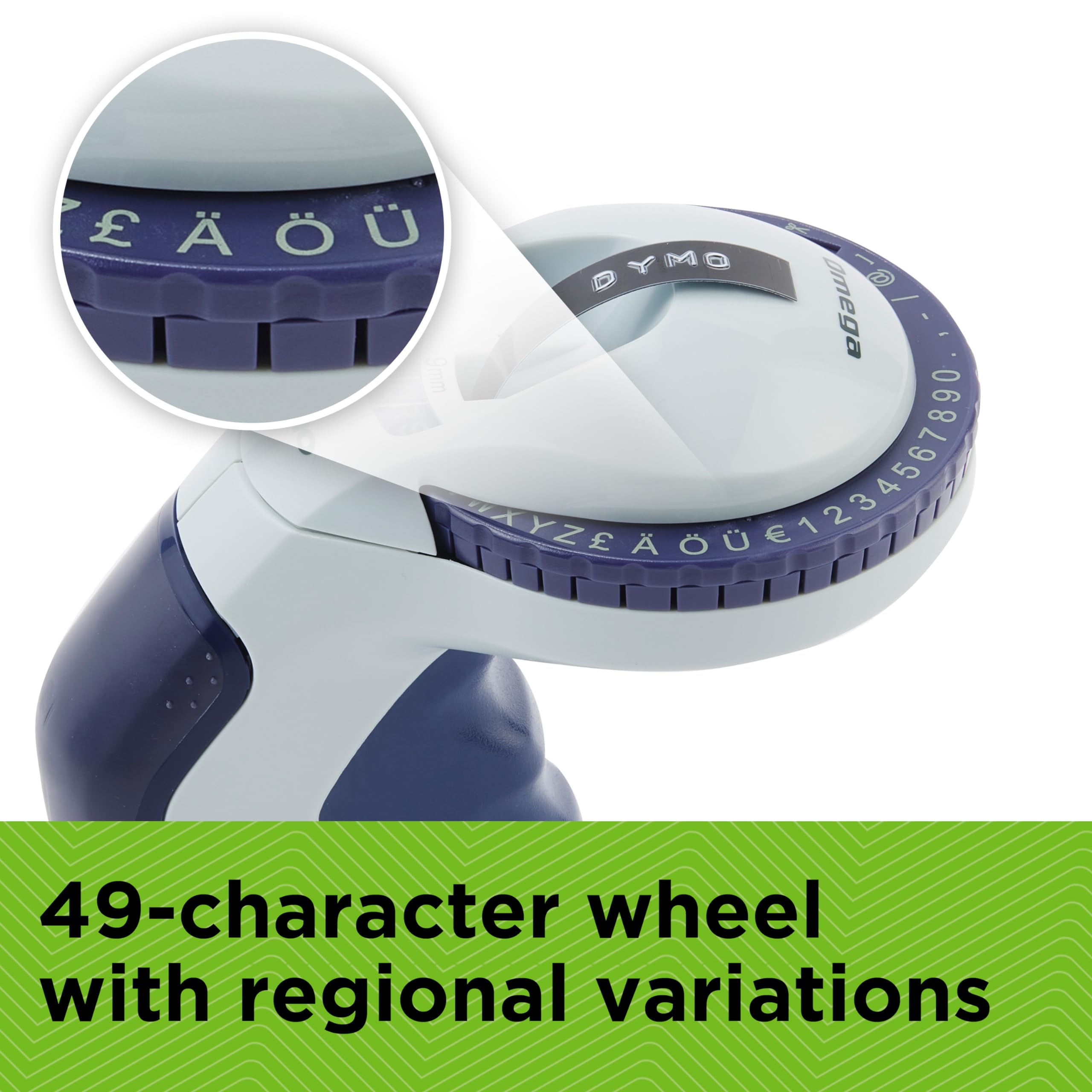 Dymo Omega Embossing Label Maker with 3 Label Tapes | Portable Handheld Design | 49-Character Wheel 5