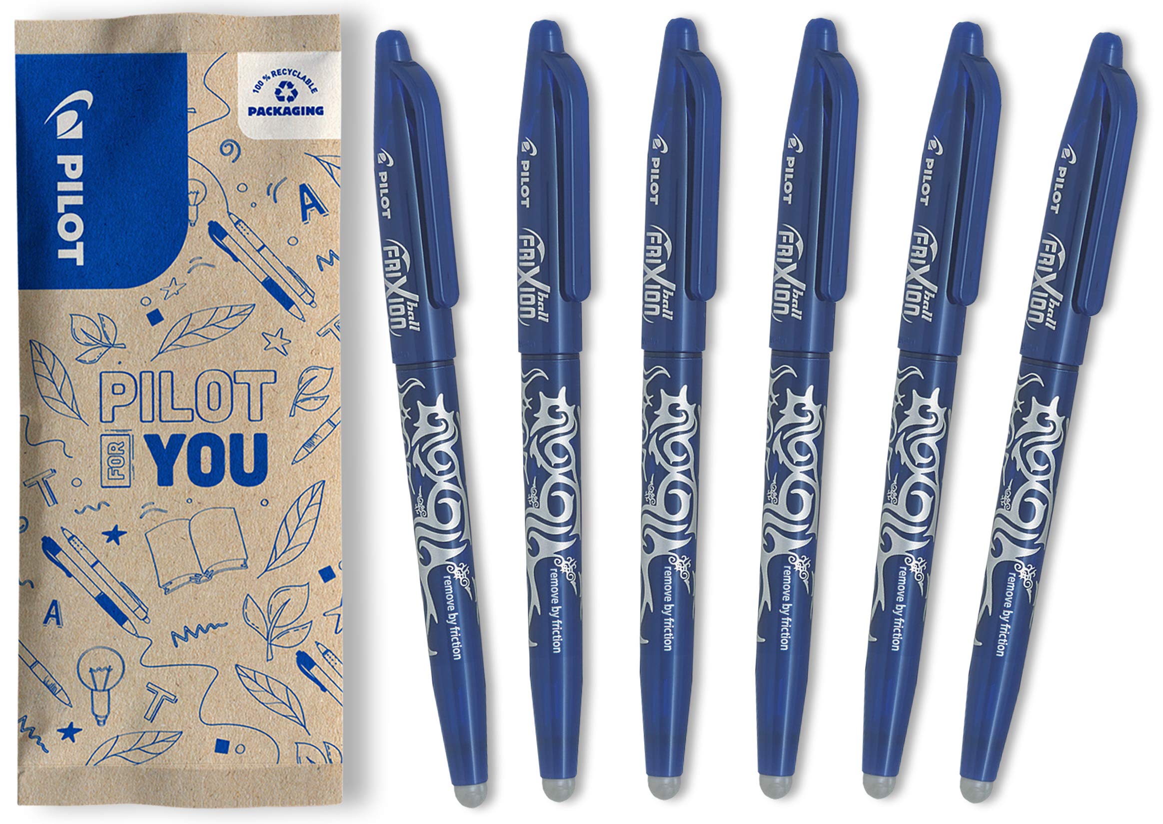 PILOT FriXion Ball Erasable Rollerball Pen - 0.7mm Tip, Blue Ink | 6 Count Pack