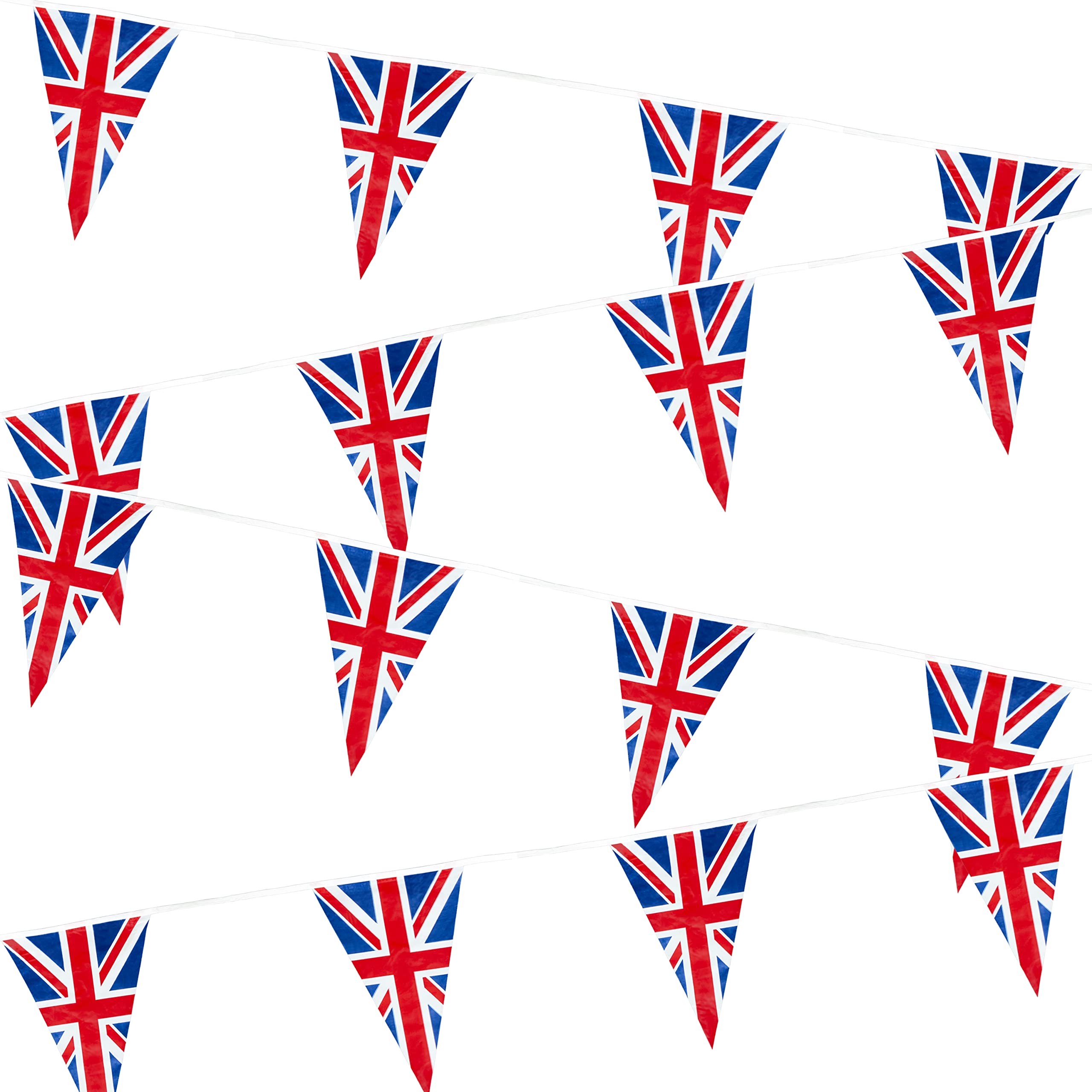 SHATCHI Union Jack Bunting Banner - 20m/65ft Long, 50 Triangle Plastic Flags for UK Celebrations 1