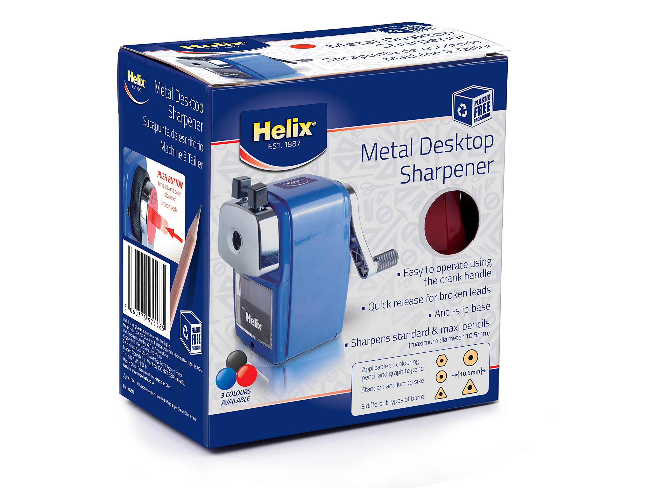 Helix Metal Desktop Pencil Sharpener - 5 Settings, Clamp Mount | Standard & Jumbo Pencils