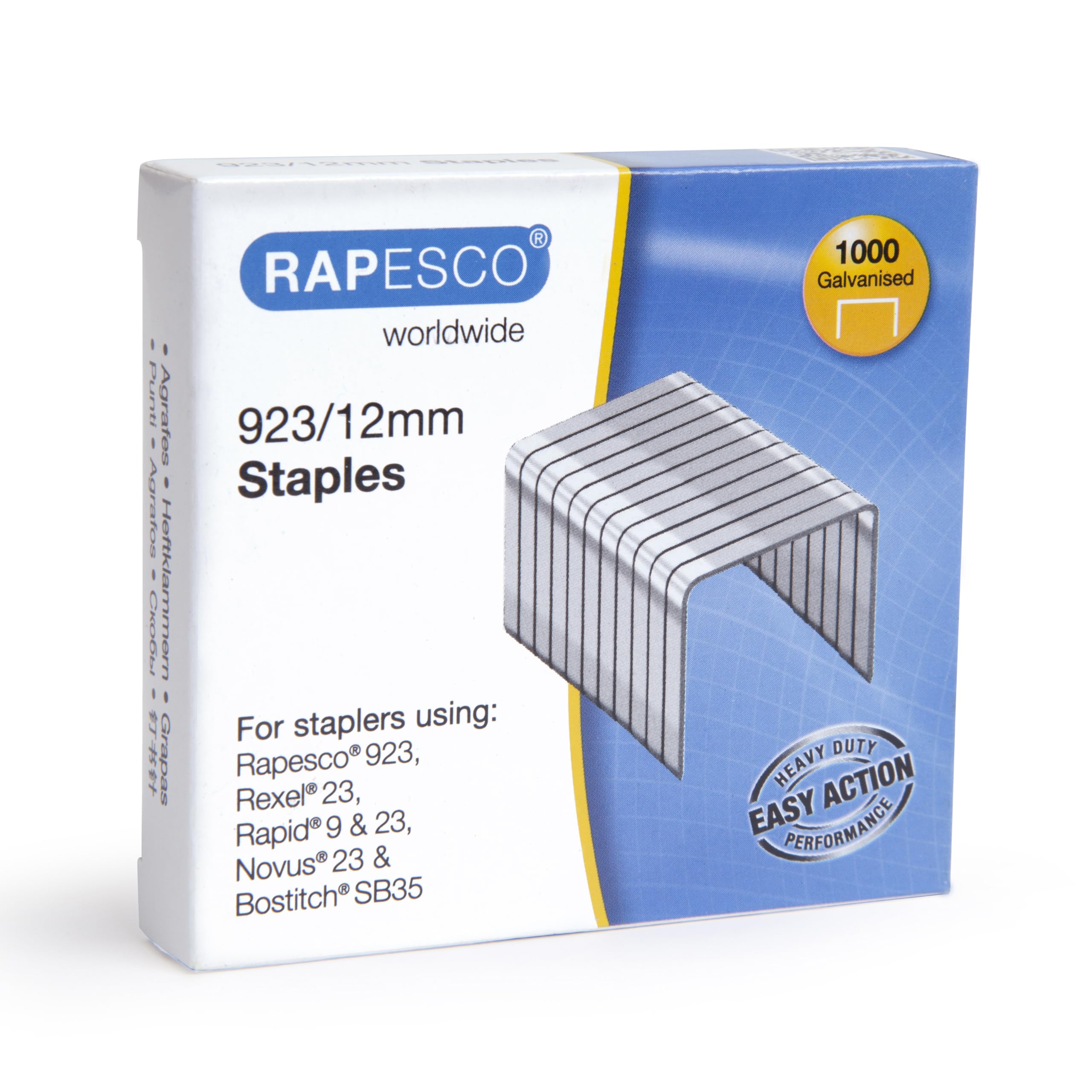 RAPESCO 1238 Heavy Duty Staples - 12mm Size | Type 923 | 1000 Pack | Galvanised 1