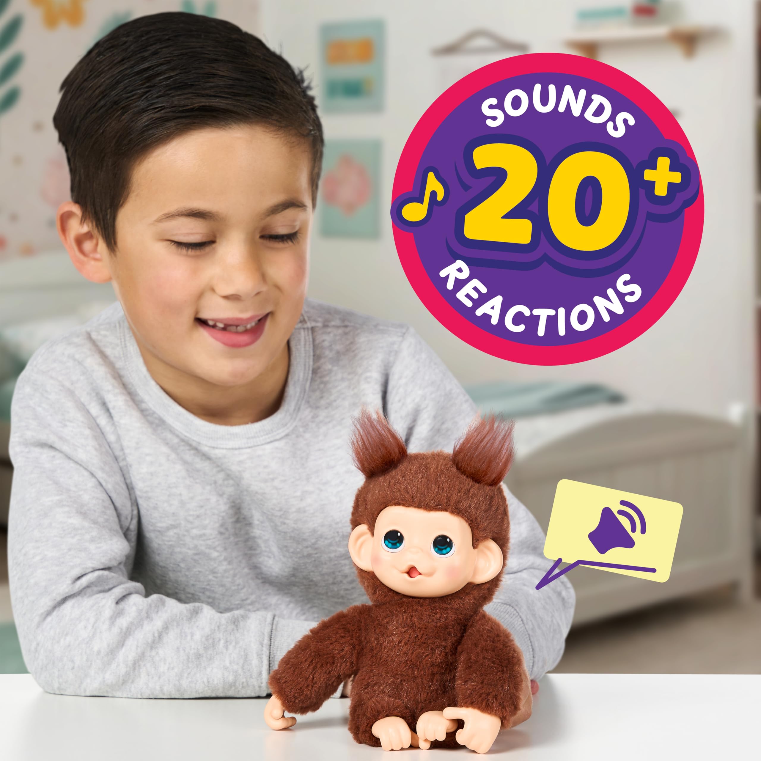 Little Live Pets Baby Monkey Minis - Chikki Cherry Interactive Plush Toy | 20+ Sounds | 7.4in Tall