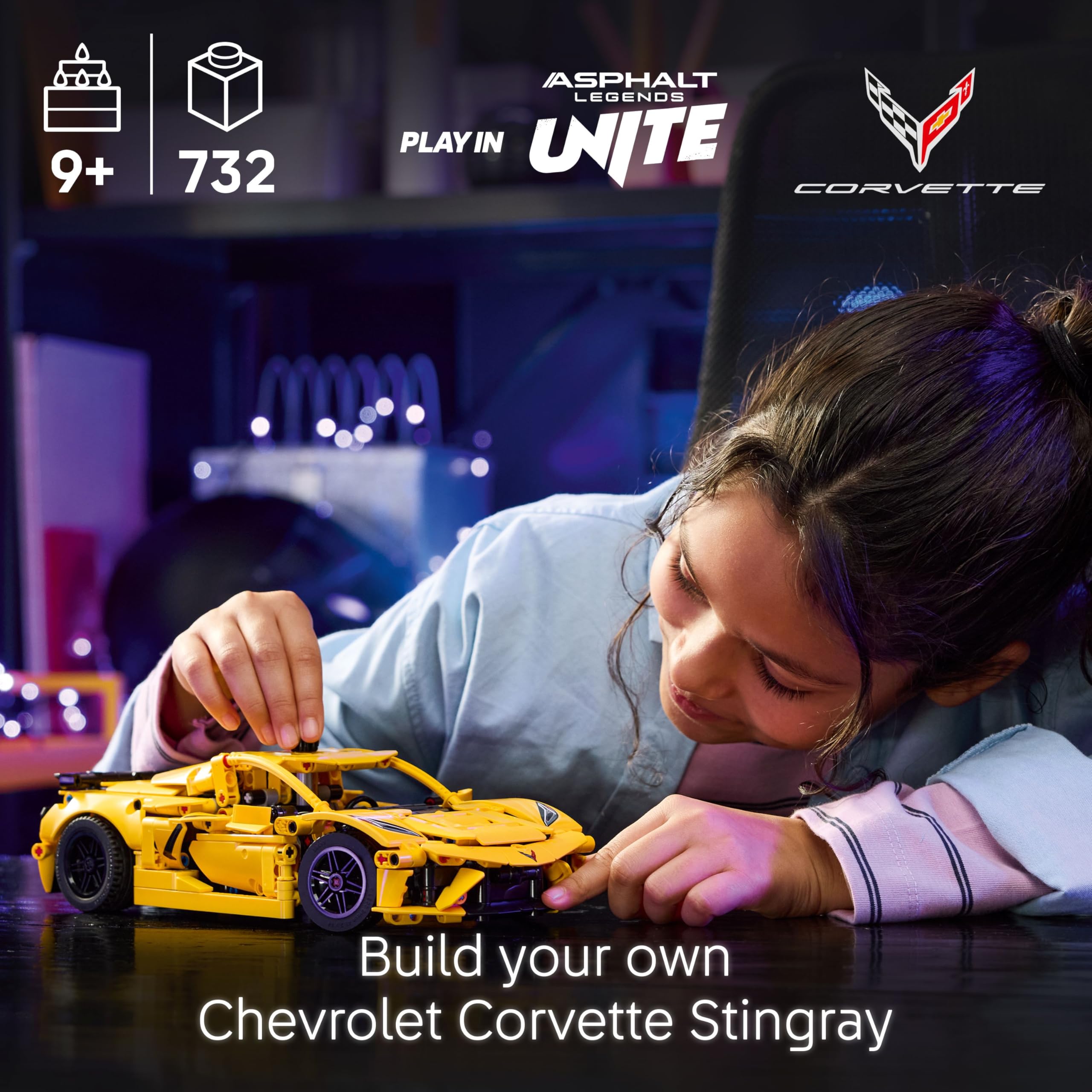 LEGO Technic Chevrolet Corvette Stingray Race Car Model Kit (42205) | 8-Cylinder Engine | Ages 9+