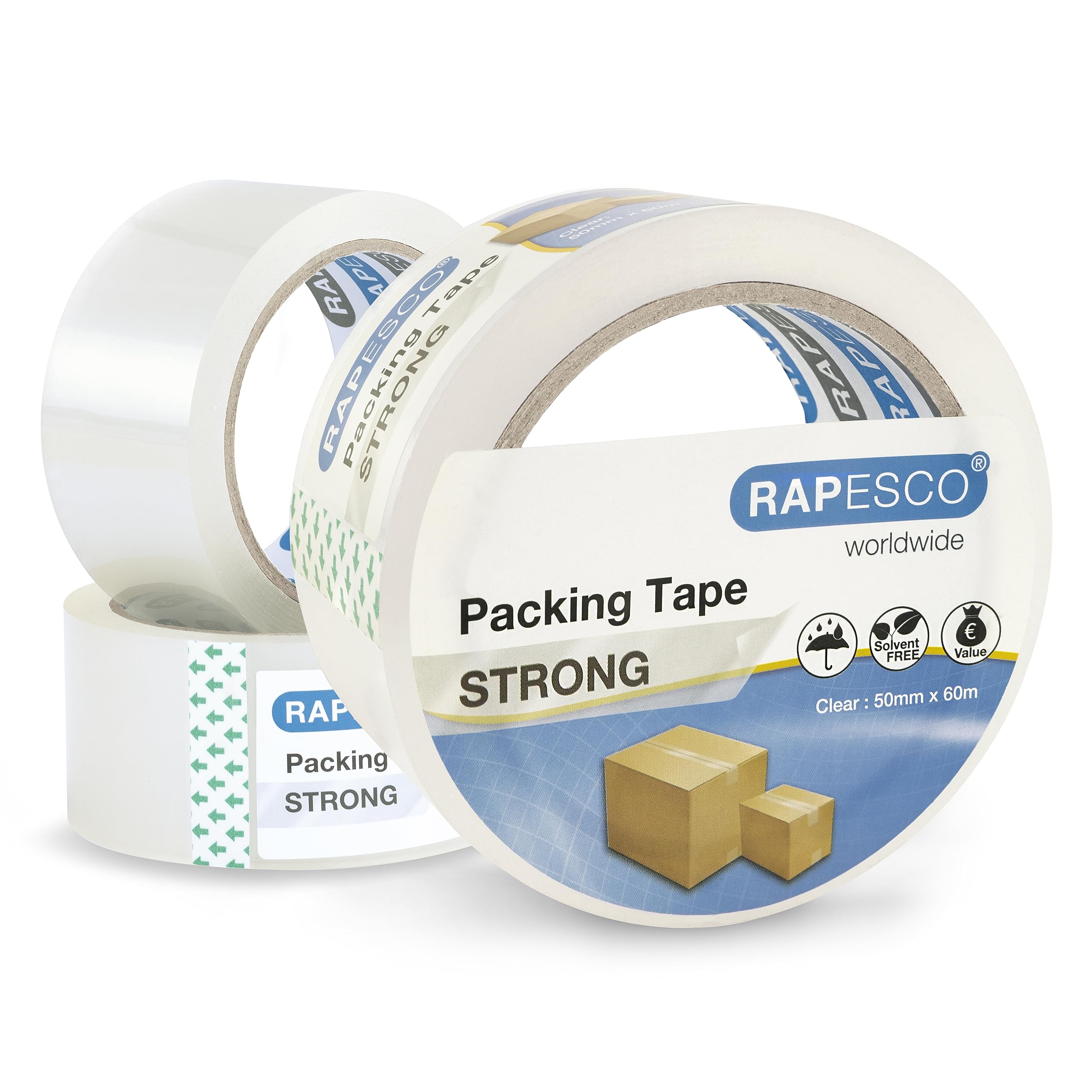 RAPESCO Strong Packing Tape 1751 - Clear, 50mm x 60m, 3 Rolls | Moisture Resistant 1
