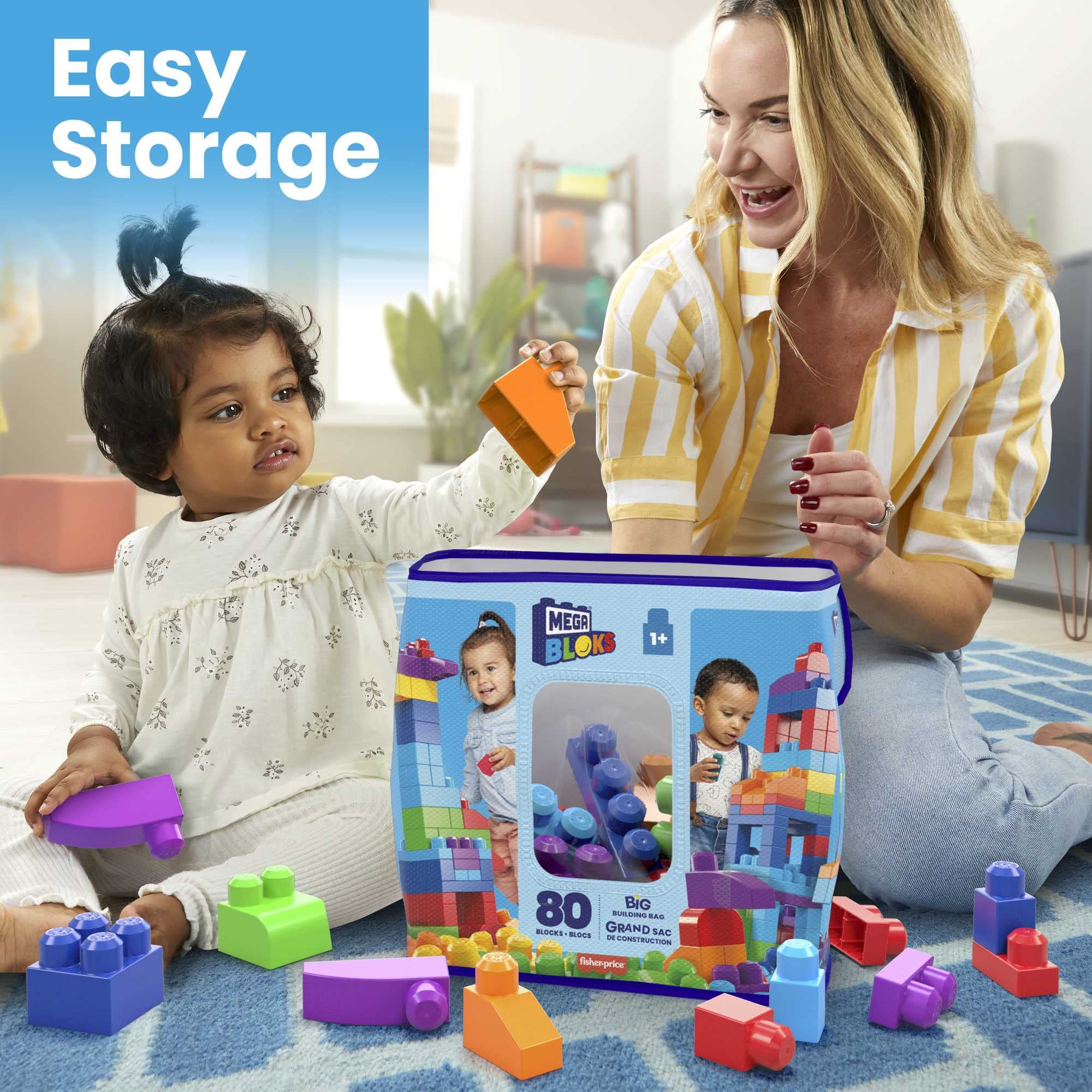 Mega Bloks First Builders Big Building Bag - 80-Piece Set for Ages 1+ | Develops Fine Motor Skills