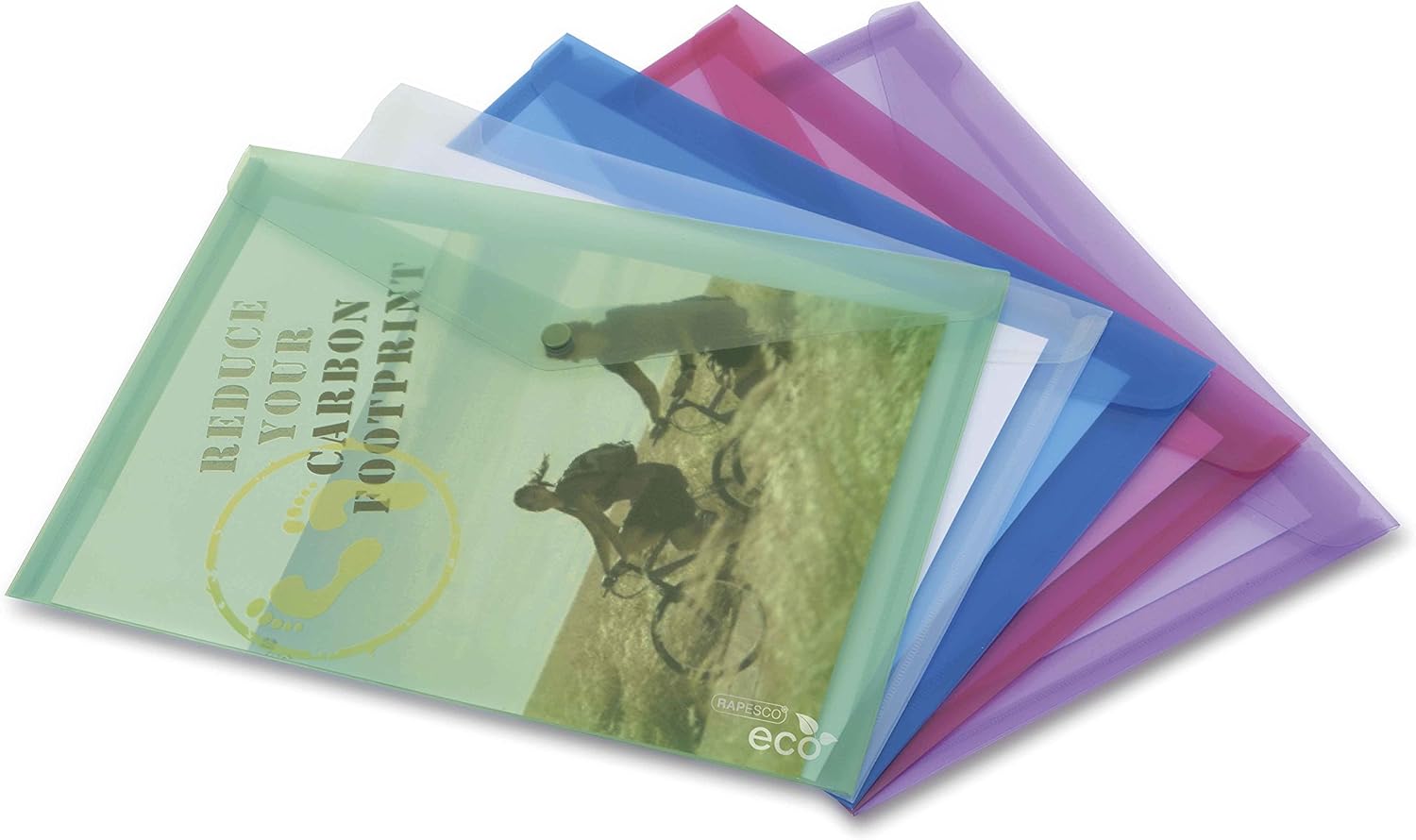 Rapesco 1039 ECO Popper Wallet, A4, Assorted Colours, Pack of 5
