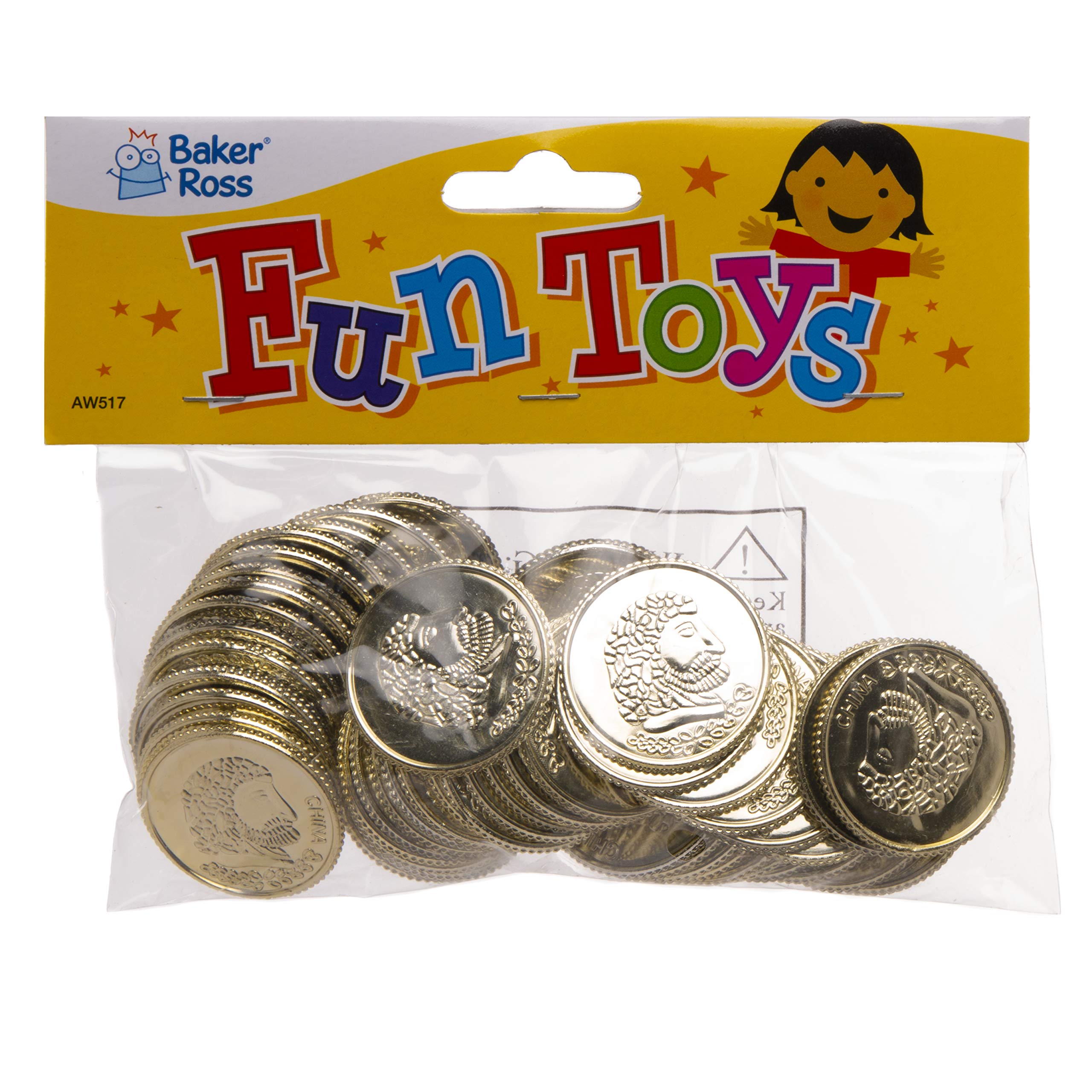 Baker Ross Plastic Gold Treasure Coins - Pack of 100 | 30mm Diameter | Ideal for Parties 3