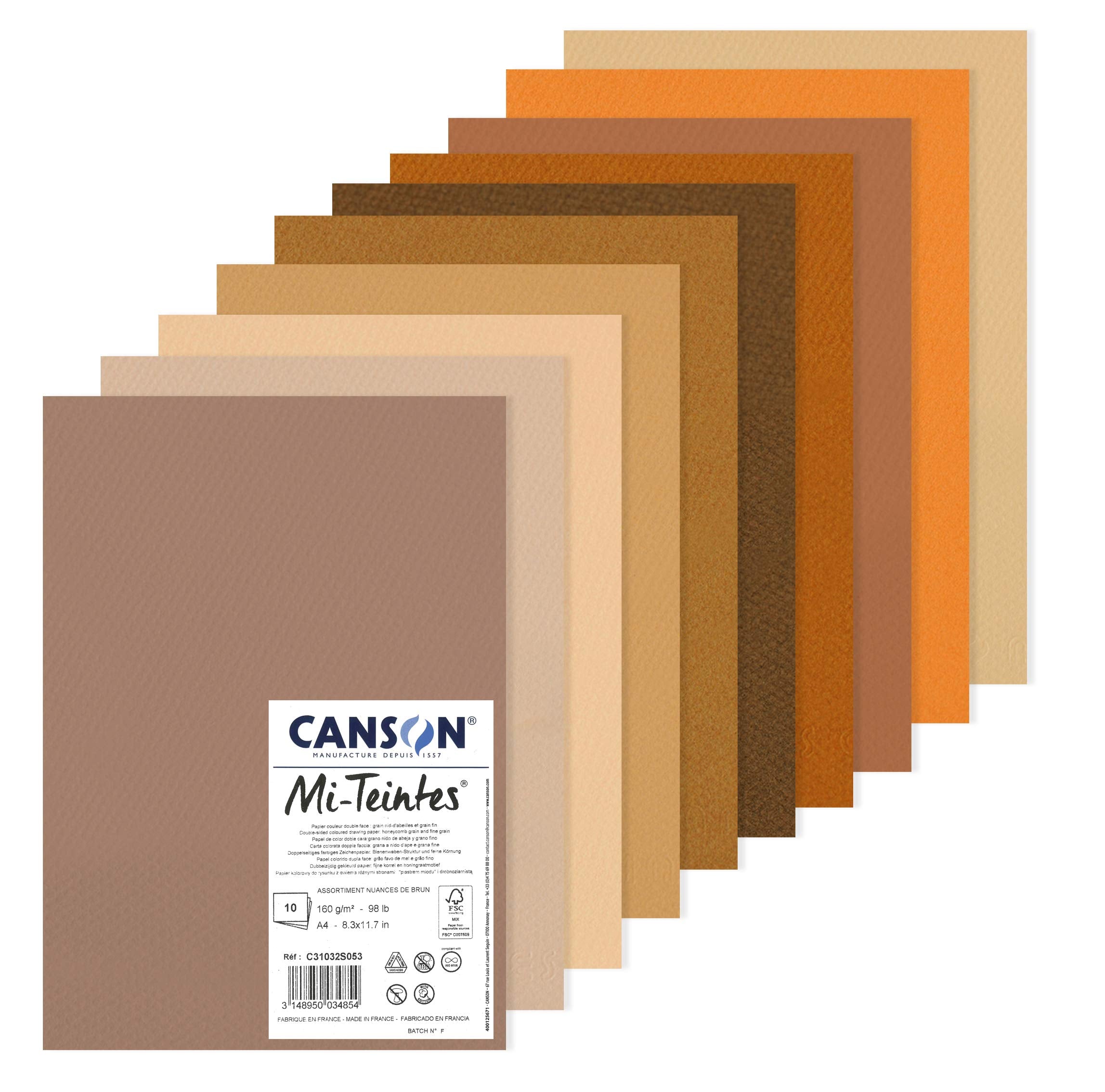 Canson Mi-Teintes Drawing Paper - Double Sided Texture | 160gsm A4 Pack | Brown Tones 1