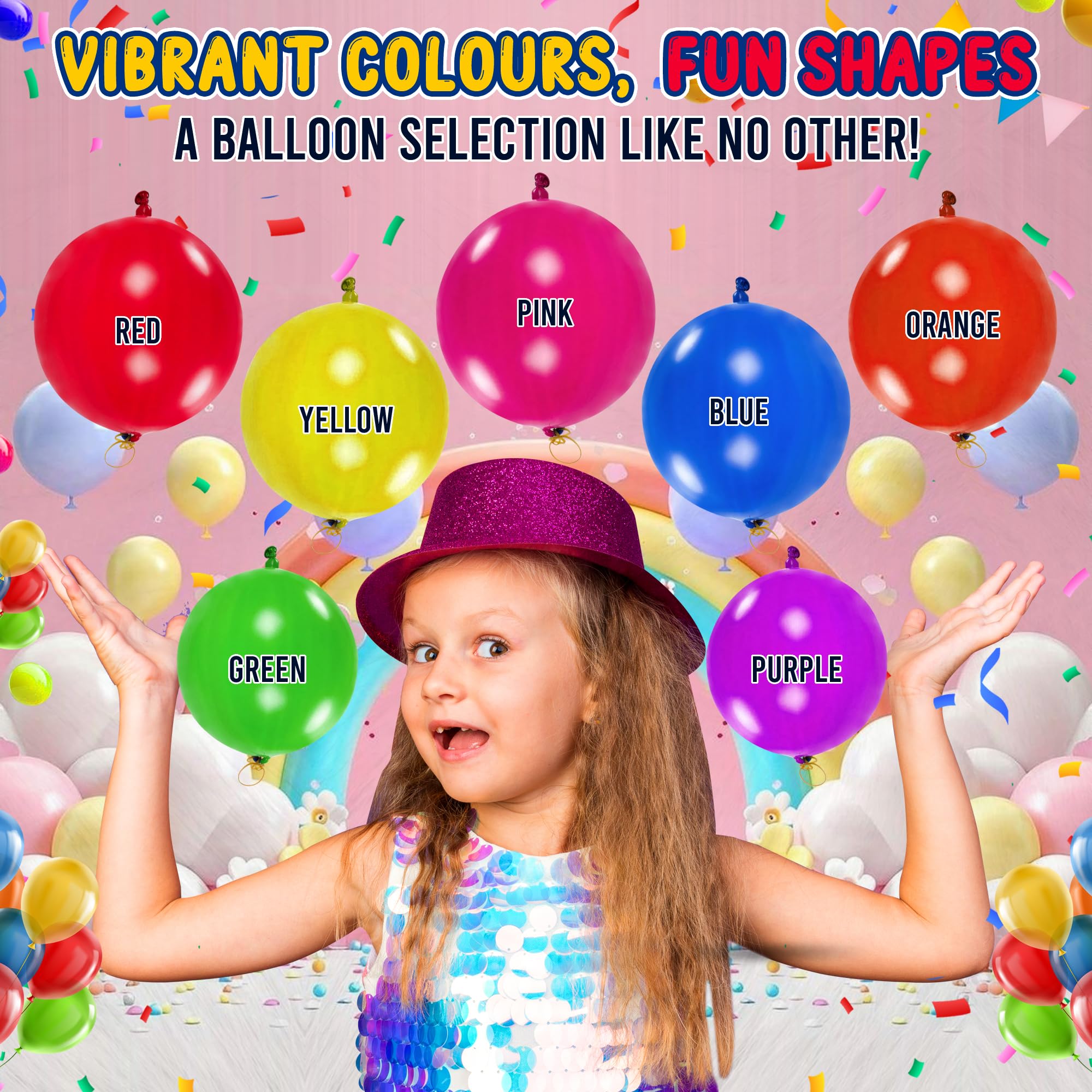 G4GADGET 15 Pack Punch Balloons - Assorted Colors, Large Size, Elastic Bands