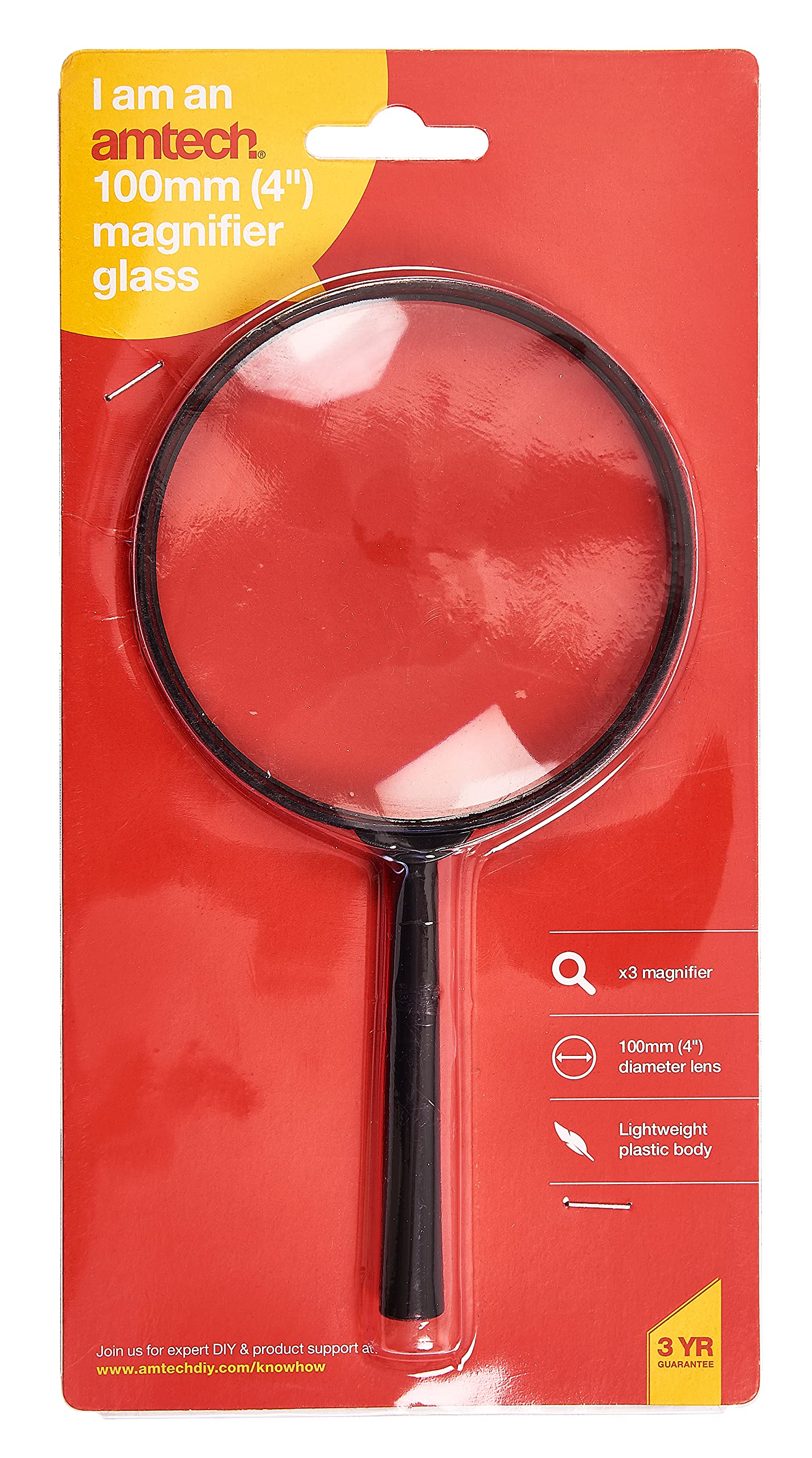 Amtech S2915 Magnifying Glass - 3x Magnification | 100mm (4 Inch) Lens | Lightweight Black Frame 3