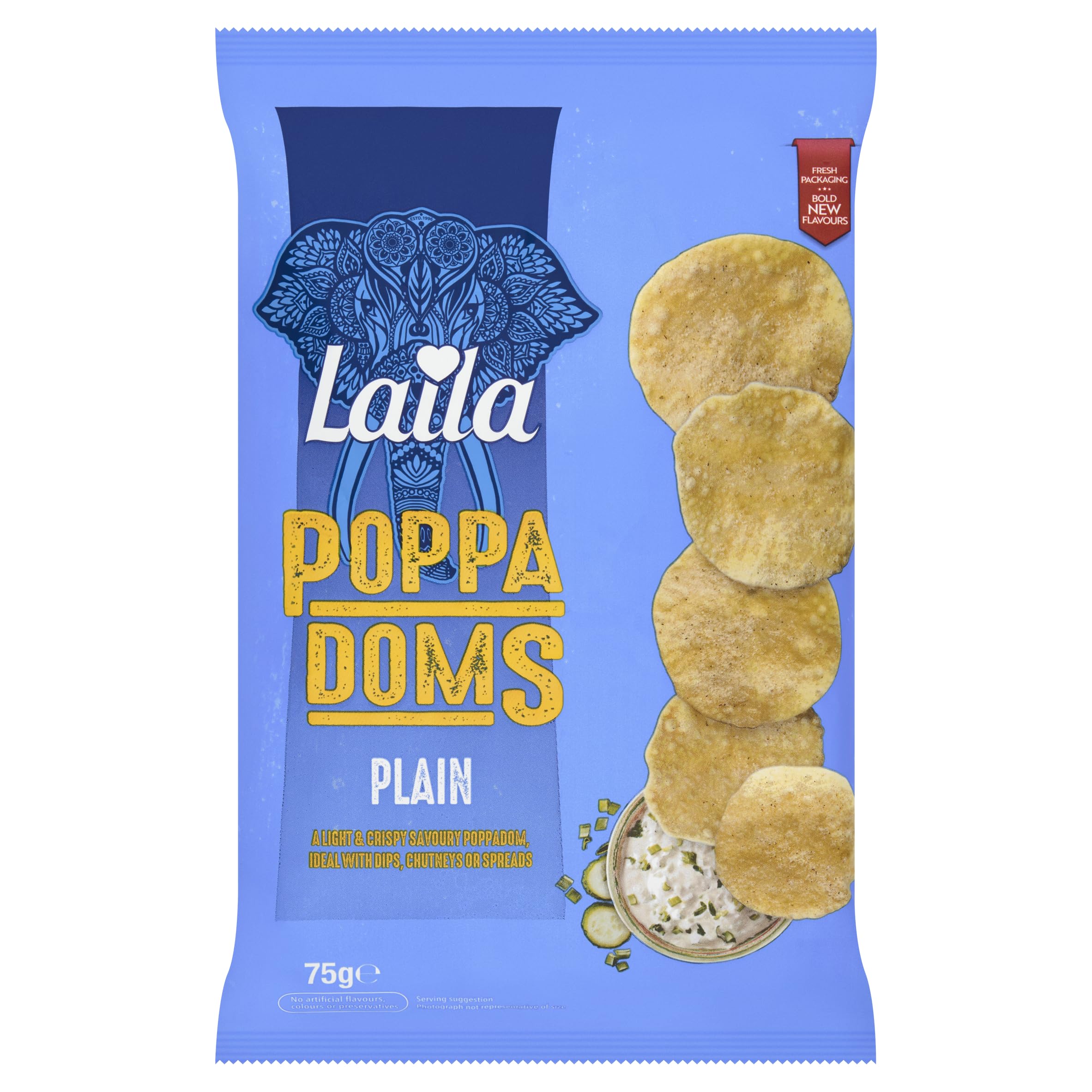 LAILA Plain Poppadoms - Ready to Eat Snack | 75g Pack 1