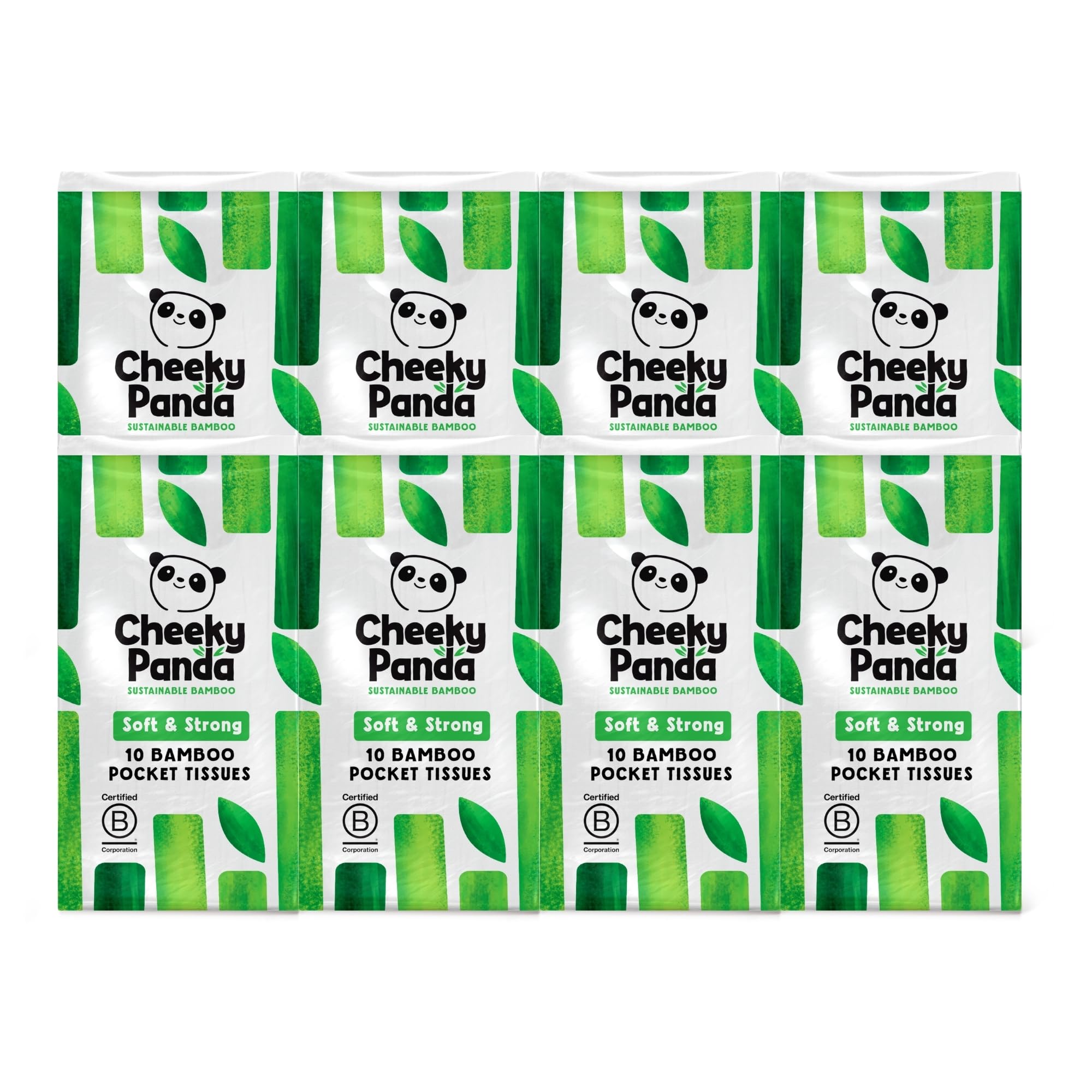 The Cheeky Panda Bamboo Pocket Tissues - 8 Pack of 10, Hypoallergenic & Ultra Soft Travel Tissues