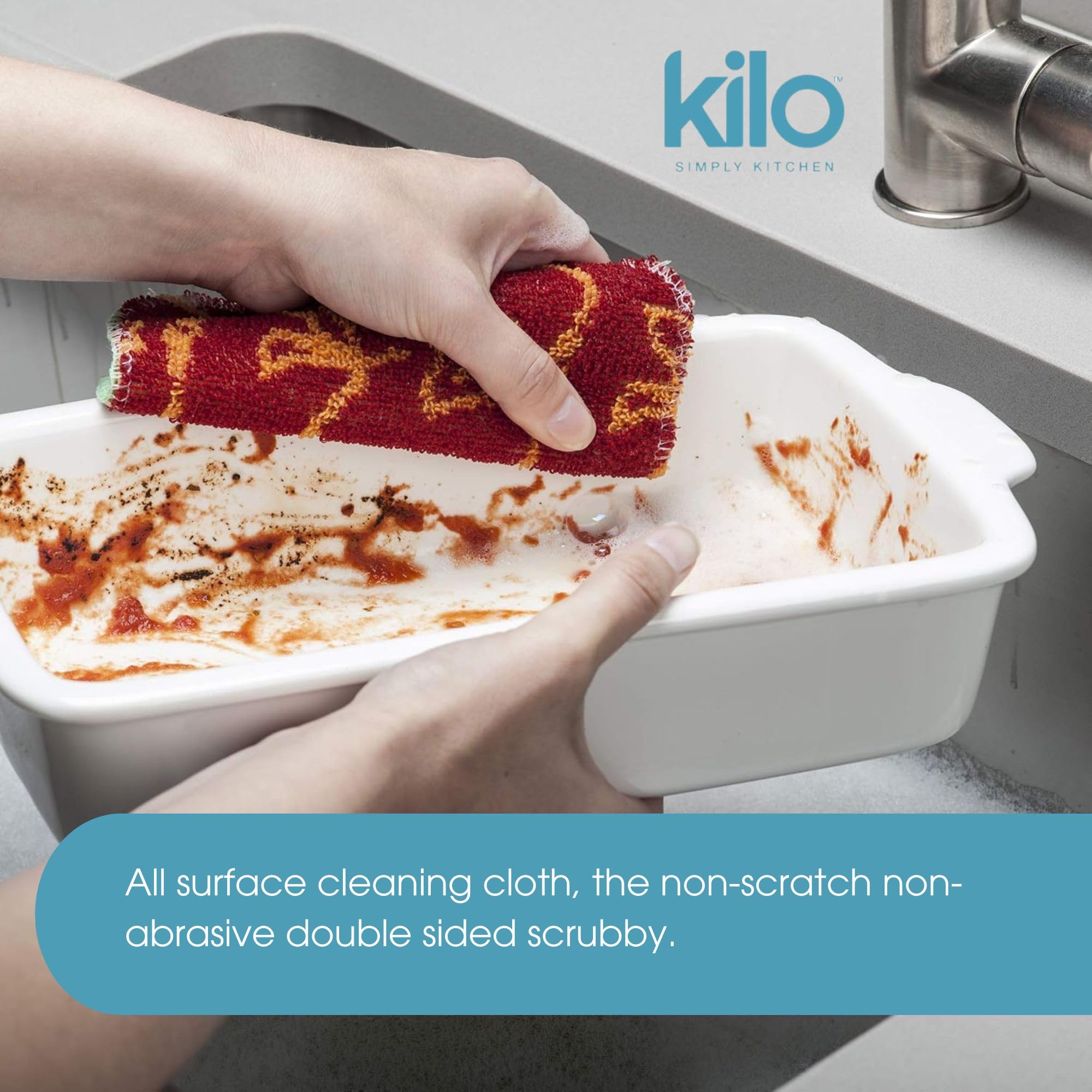 Kilo Scrubby Plus Non-Scratch Scourer with Delicate Cloth Side - Set of 3 | Multi-Purpose Cleaning 4