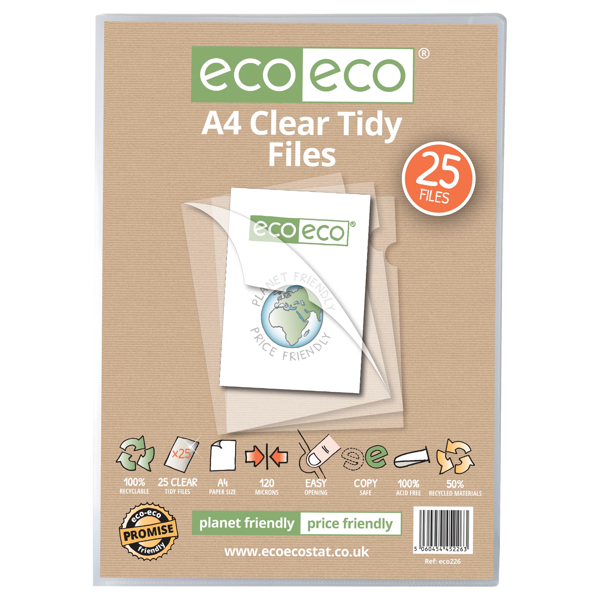 eco-eco A4 50% Recycled Report Files - 25 Pack | 120 Micron Strength | Clear