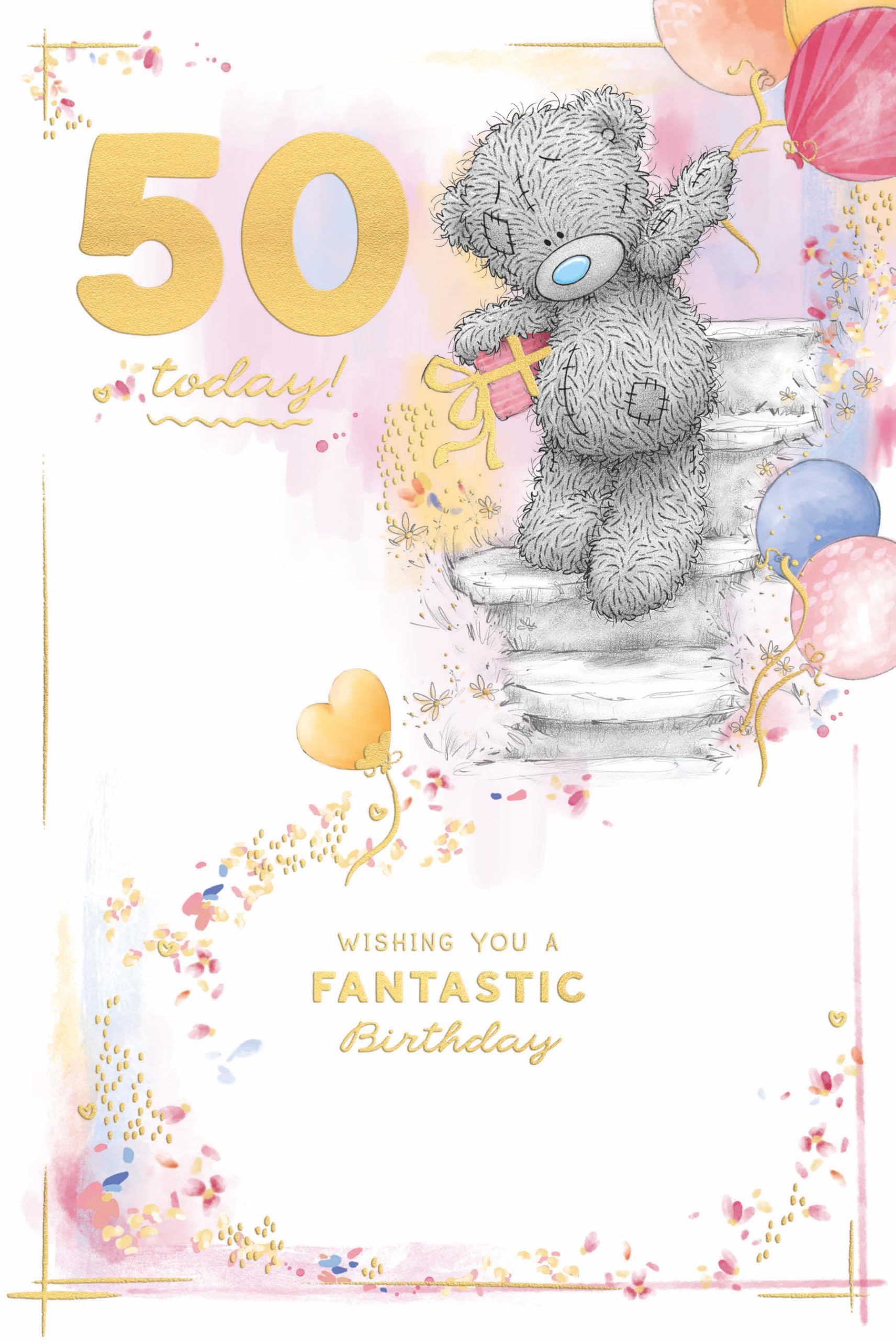 Me To You Bear Tatty Teddy 50 Today Luxury Gold Embellished Birthday Card | 6 x 9 Inches