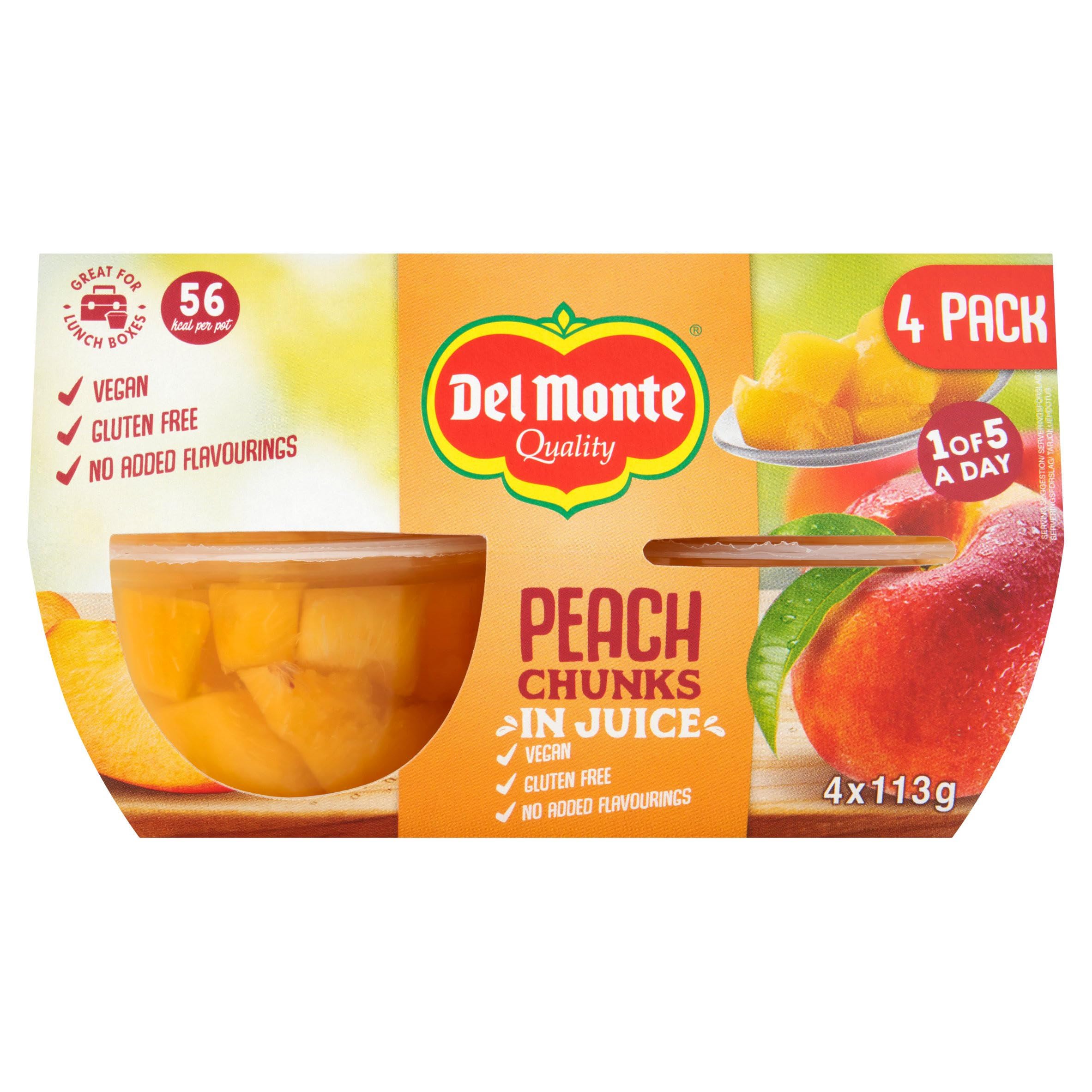 Del Monte Peach Chunks in Juice Fruit Pot - 12 x 113g Bulk Pack | 1 of 5 a Day