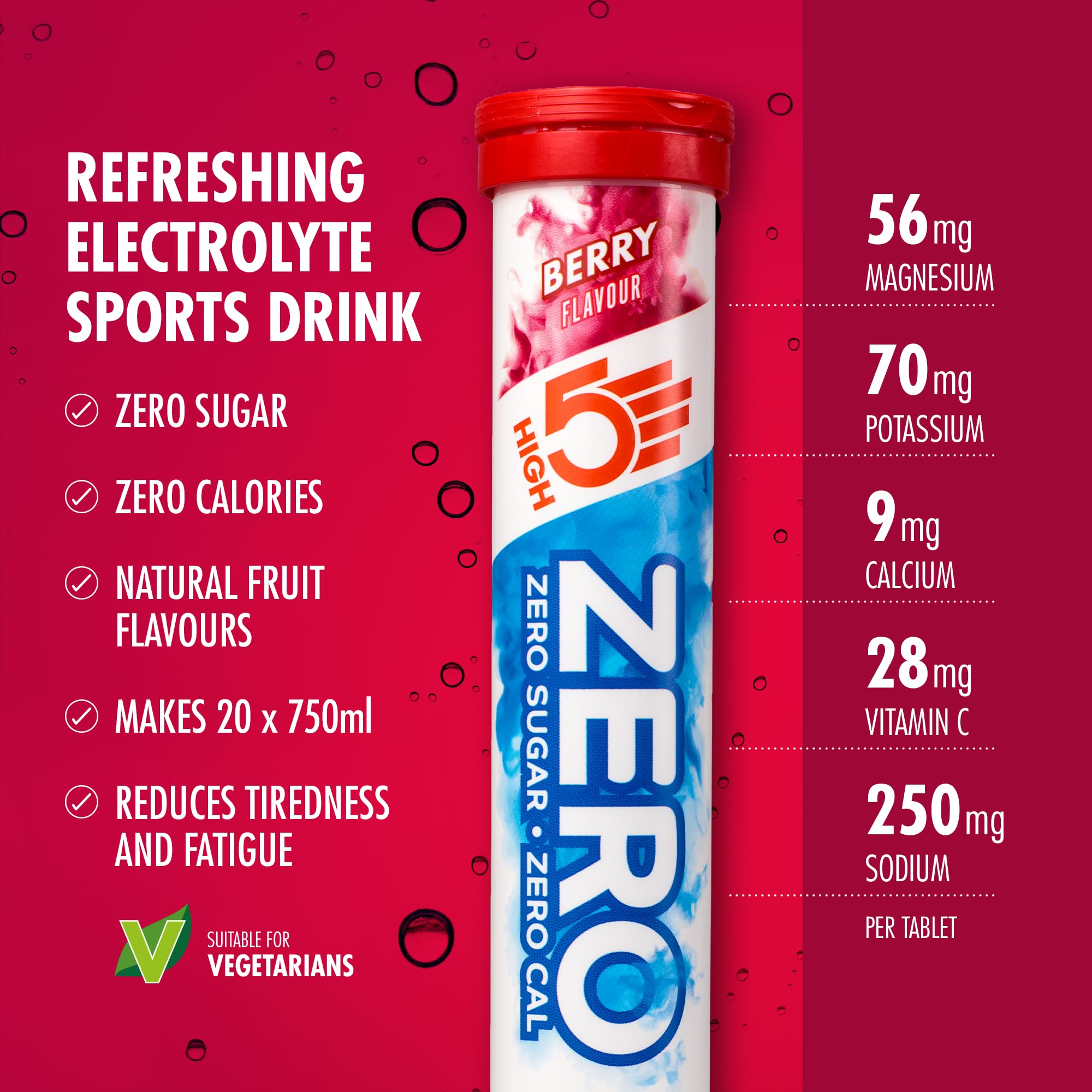 HIGH5 ZERO Electrolyte Tablet - Sugar-Free Hydration with Vitamin C | Berry | 20 Count