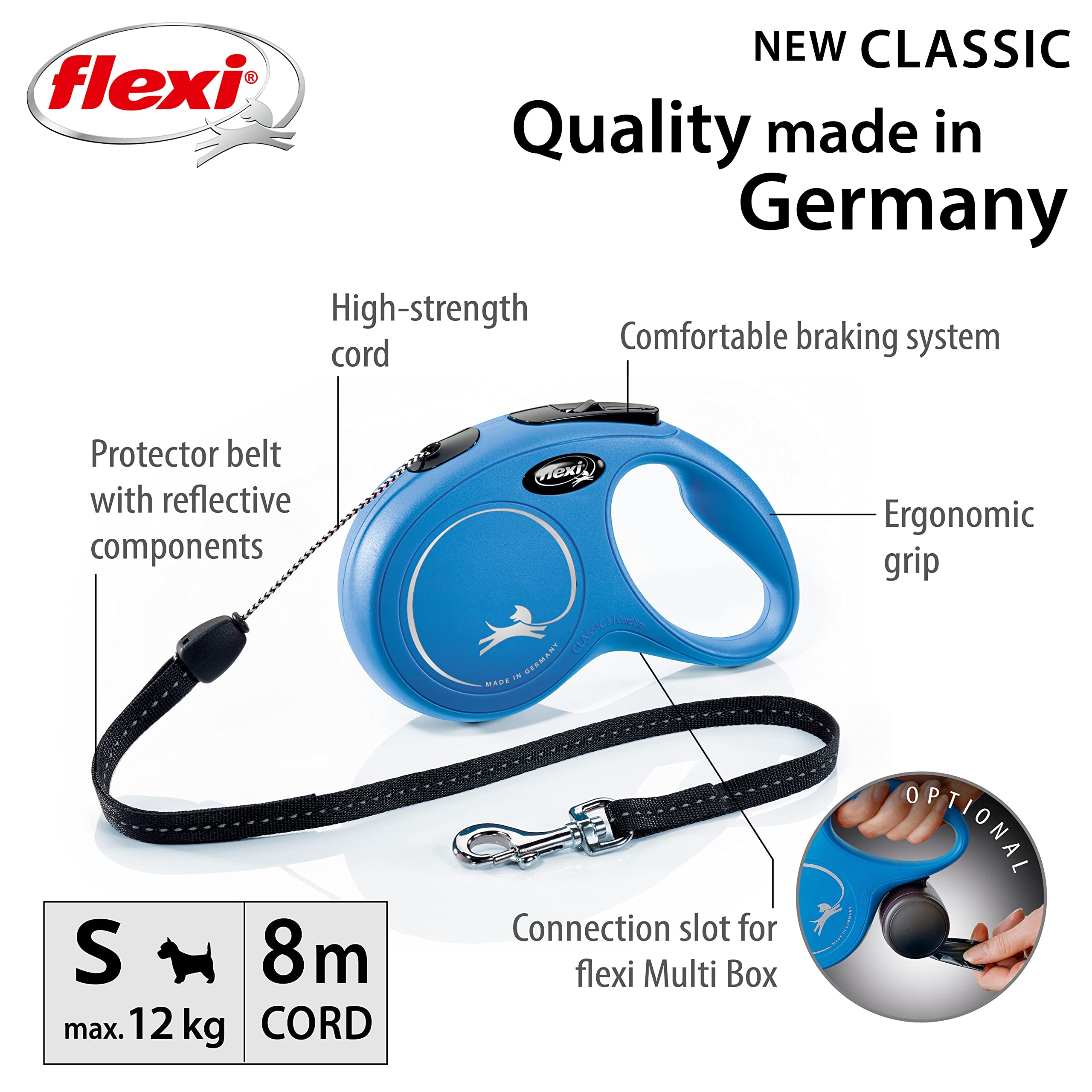 flexi New Classic Cord Retractable Lead - Small Dog | 8m Length | 12kg Max Weight