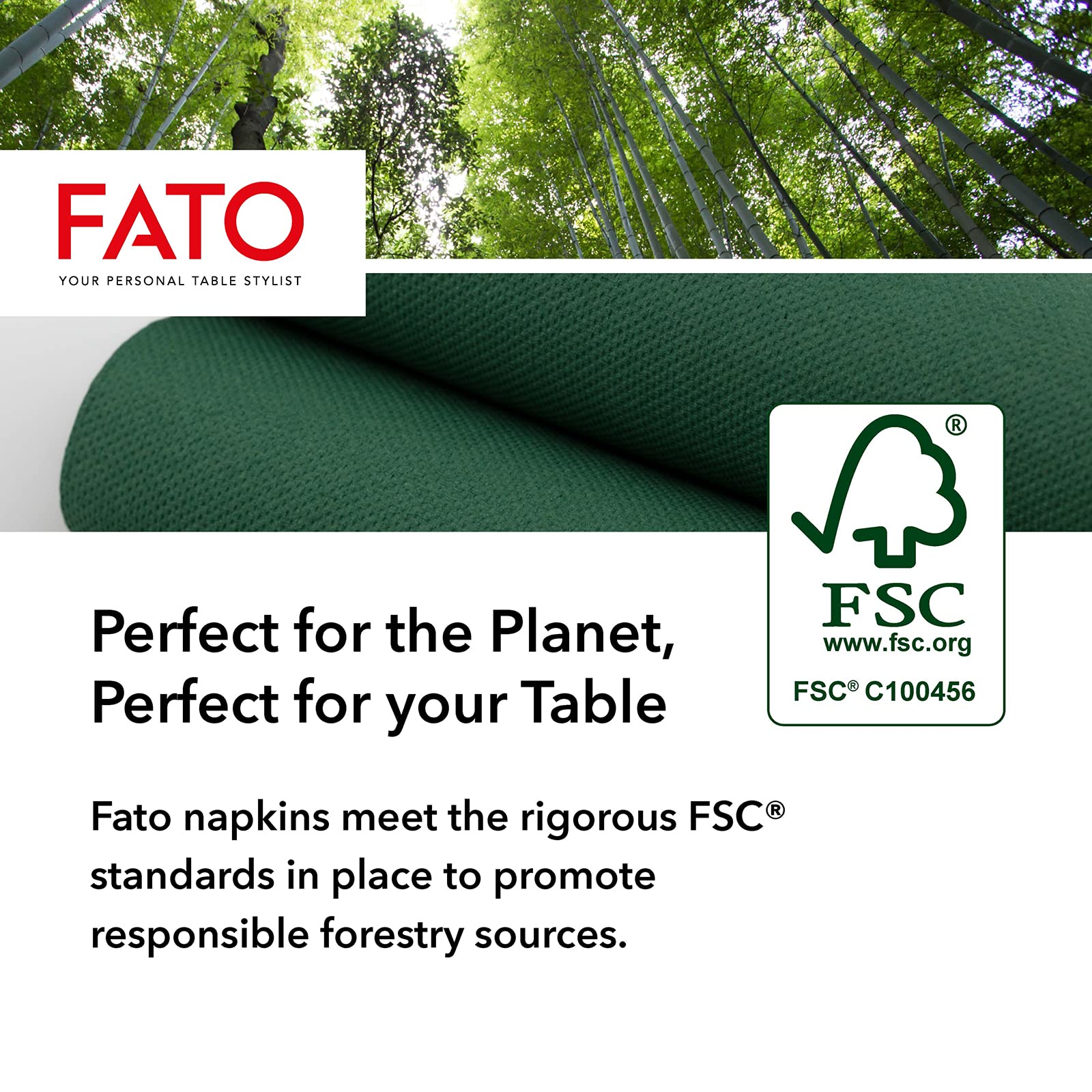 Fato Forest Green 38x38 cm 2-Ply Disposable Paper Napkins, Pack of 40, FSC Certified 10
