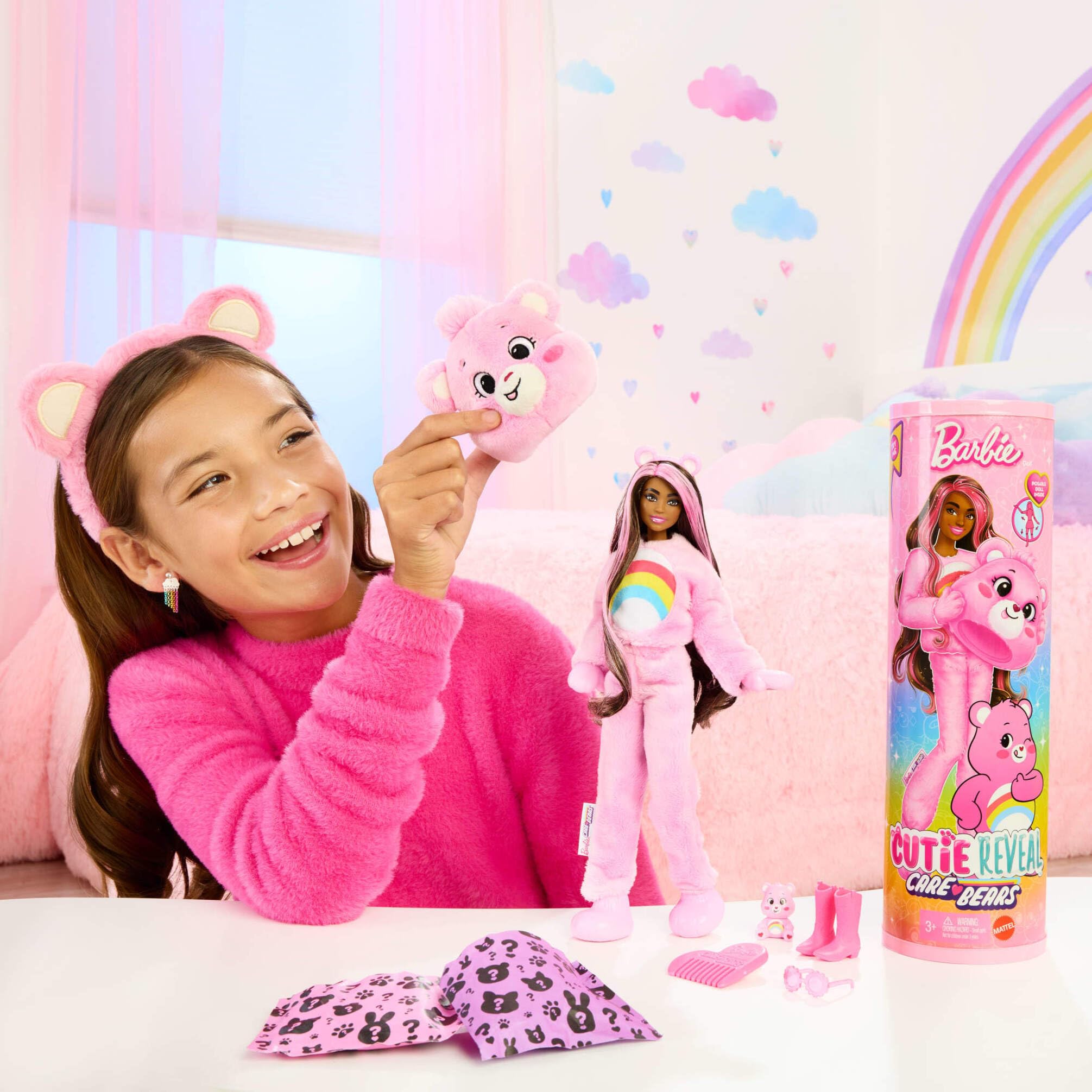 Barbie Cutie Reveal Care Bears Series Doll & Accessories Set - Cheer Bear with Transforming Costume & 10 Surprises 8