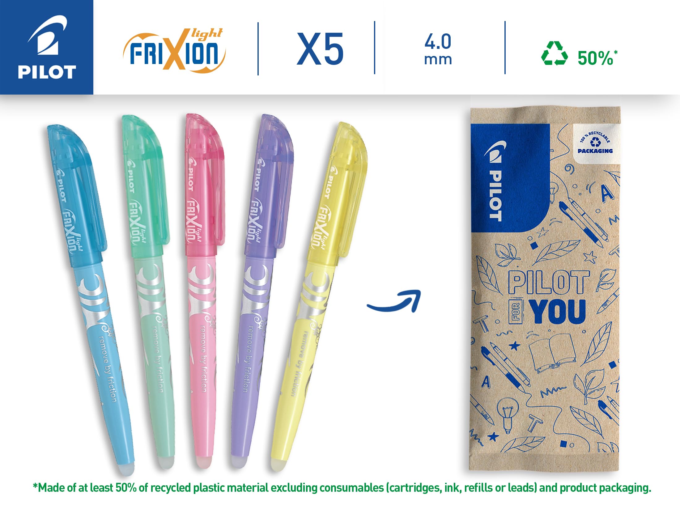 PILOT Frixion Light Erasable Highlighters - Pastel Colors (5 Pack) | Heat-Sensitive Ink