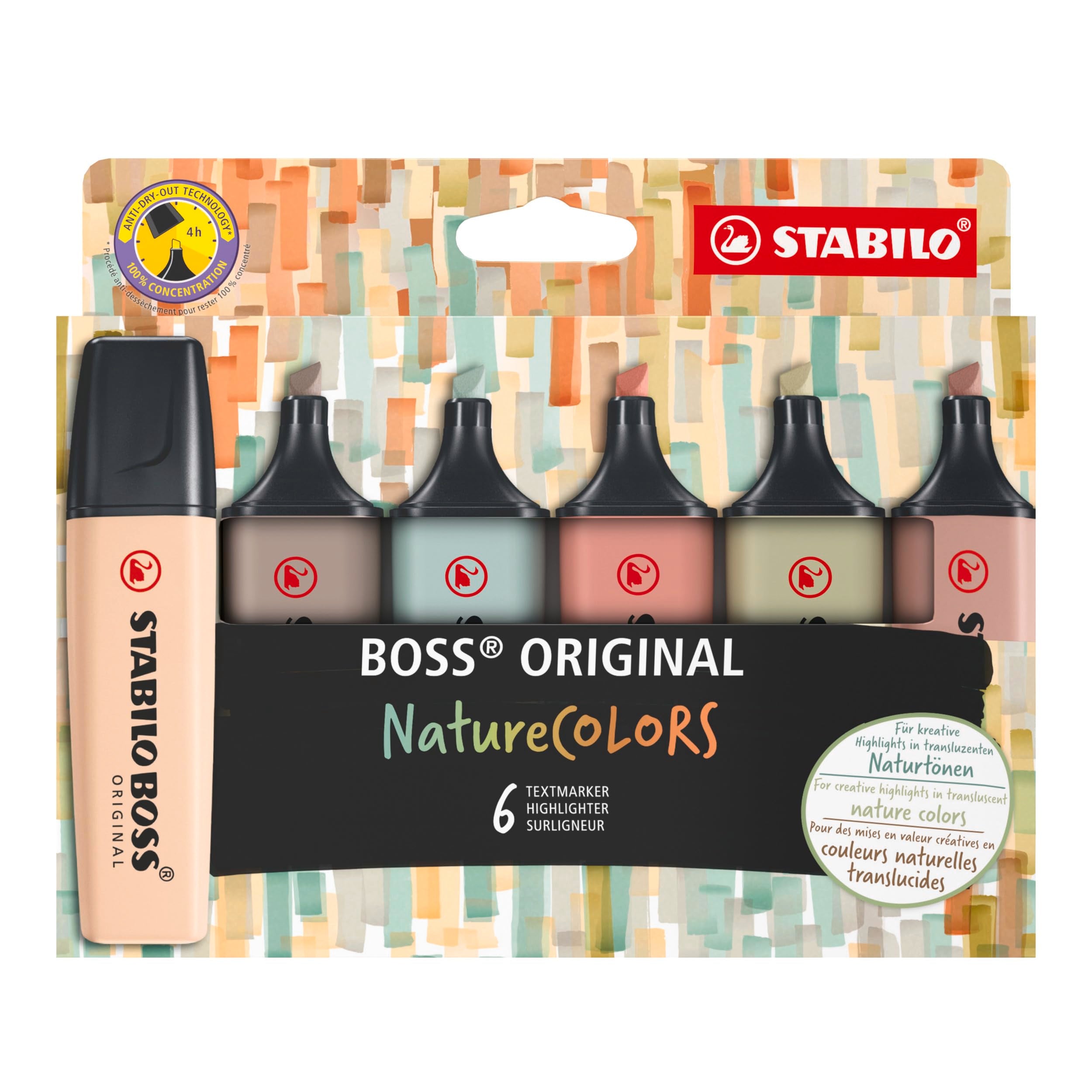 STABILO BOSS ORIGINAL NatureCOLORS Highlighter - Pack of 6 | Chisel Tip 2mm/5mm | Earthy Tones