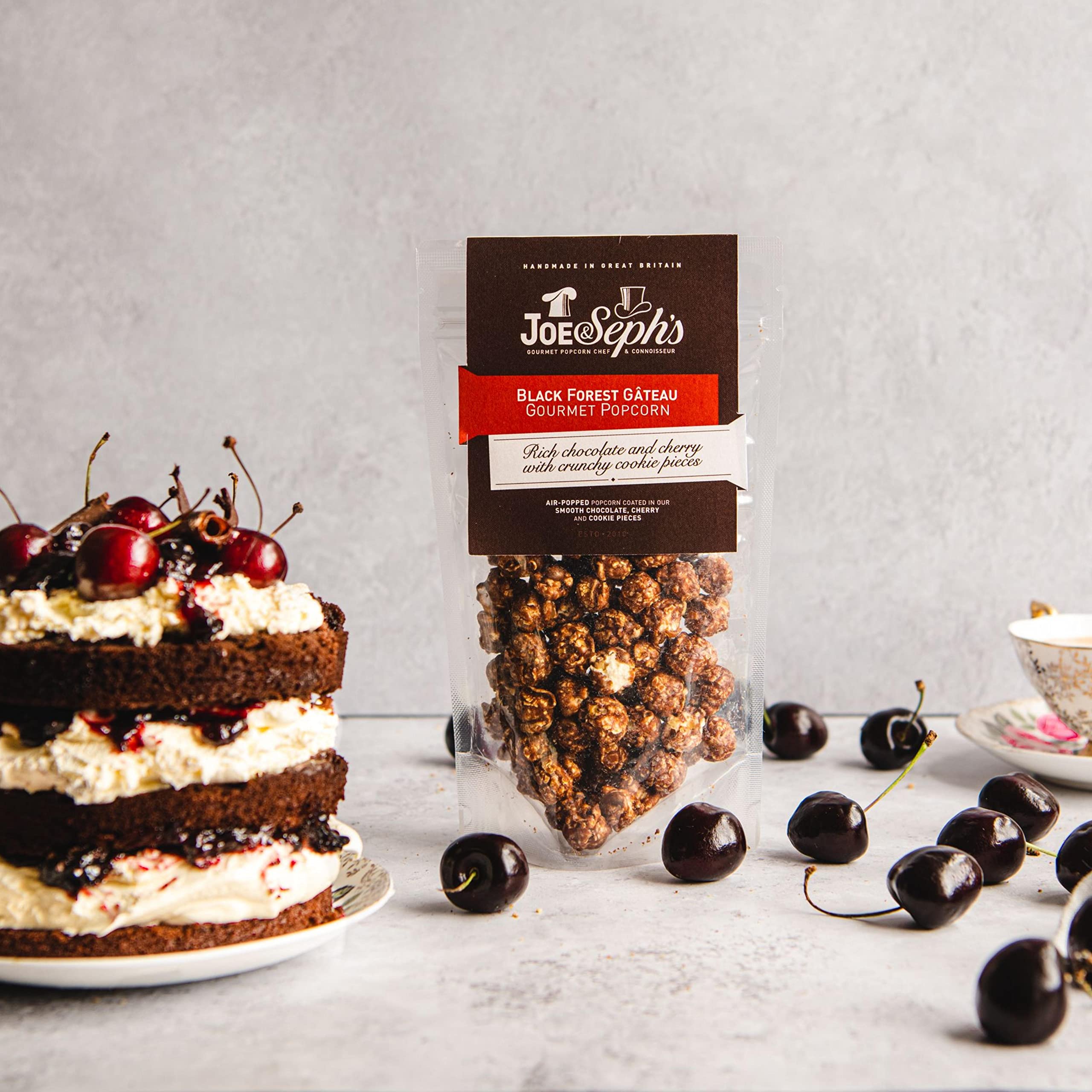Joe & Seph's Black Forest Gâteau Gourmet Popcorn, 70g - Handmade Air-Popped Snack with Belgian Chocolate & Cherry 11