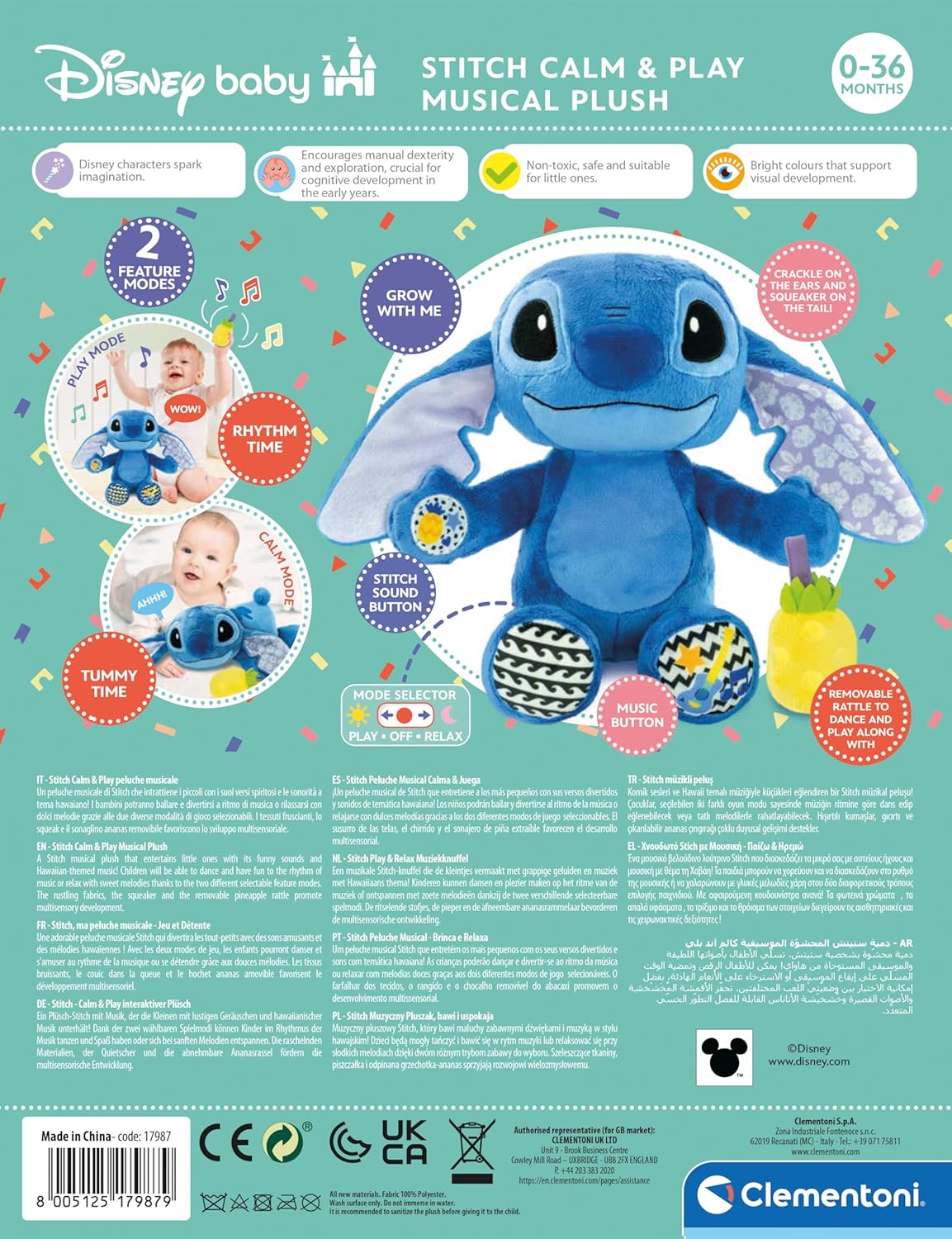 Clementoni Disney Baby Stitch Musical Plush - Educational Electronic Toy for Toddlers, 0 Months & Up 8