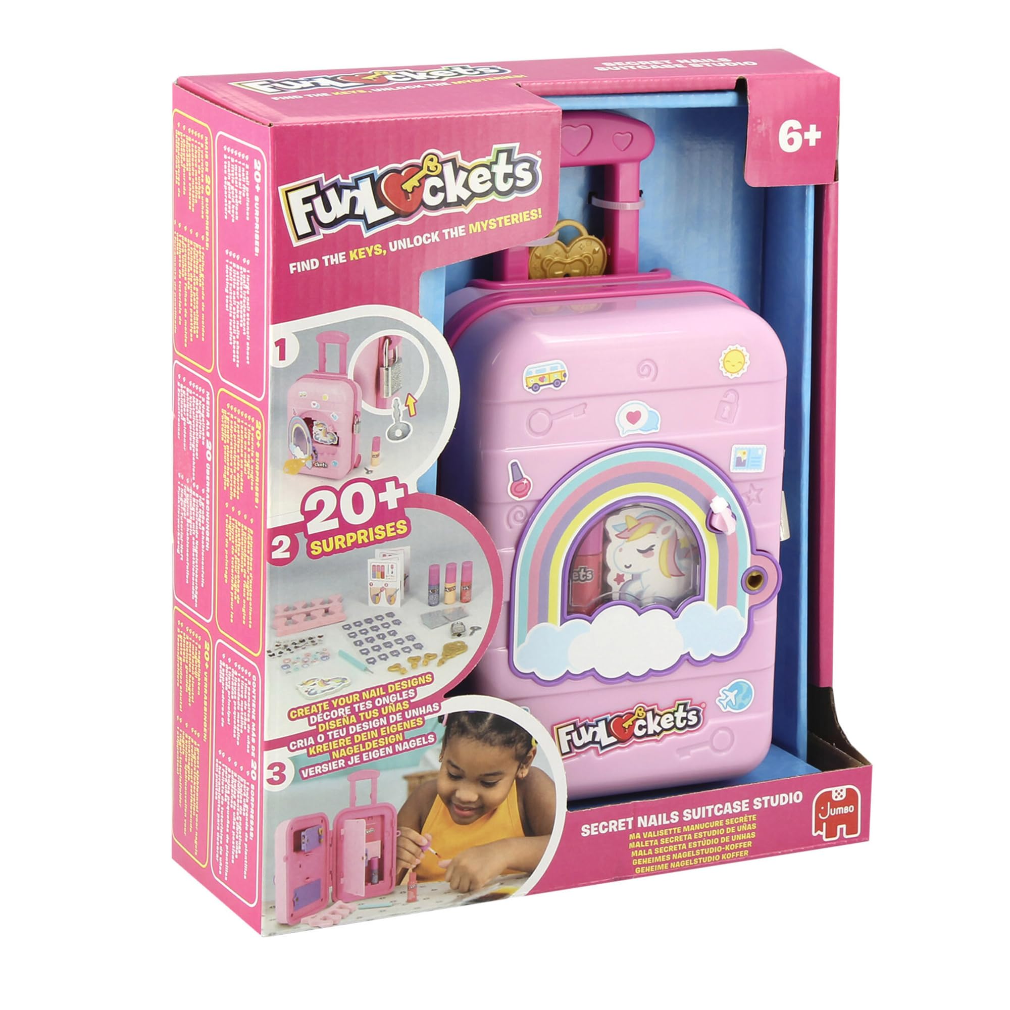 FUNLOCKETS Secret Nails Suitcase Studio - Kids Nail Art Set with 20+ Surprises, Ages 6+