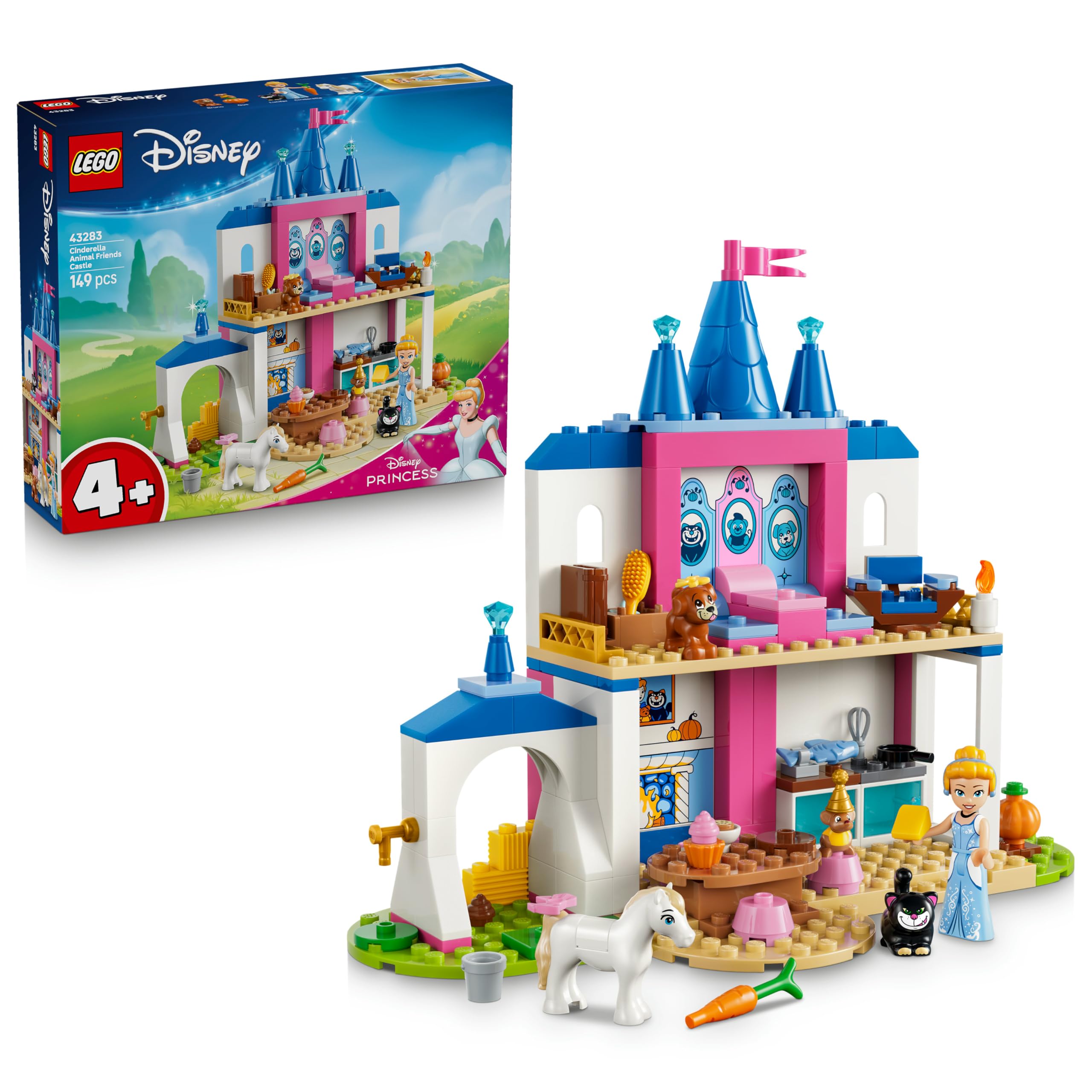 LEGO Disney Princess Cinderella Animal Friends Castle Toy Set 43283 for Ages 4+ | Starter Brick Building Set