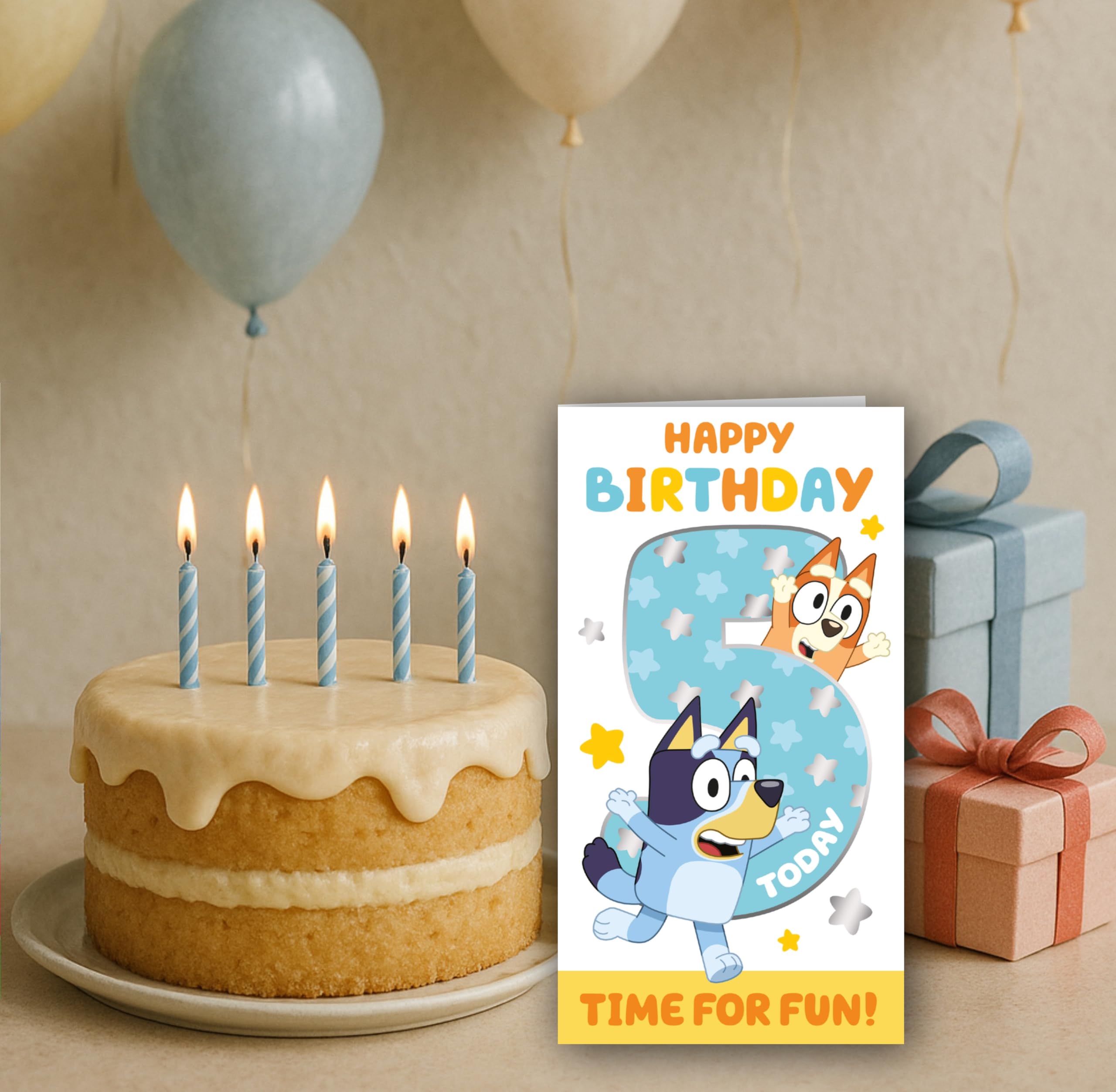 Danilo Promotions LTD Bluey 5th Birthday Card for Kids | Features Bluey & Bingo | Age 5 Greeting Card 4