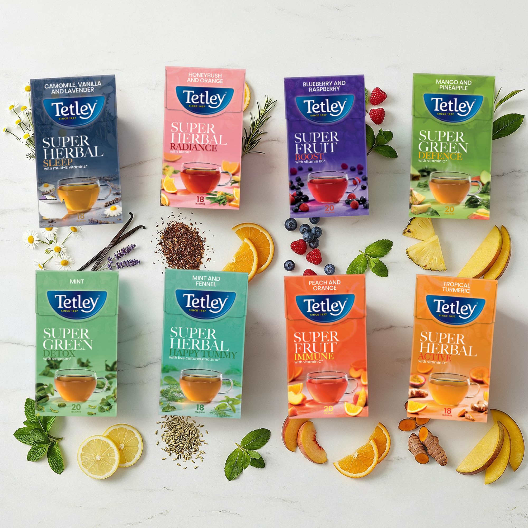 Tetley Super Fruits Boost Cranberry & Elderflower Herbal Tea Bags x20 with Vitamin B6 6
