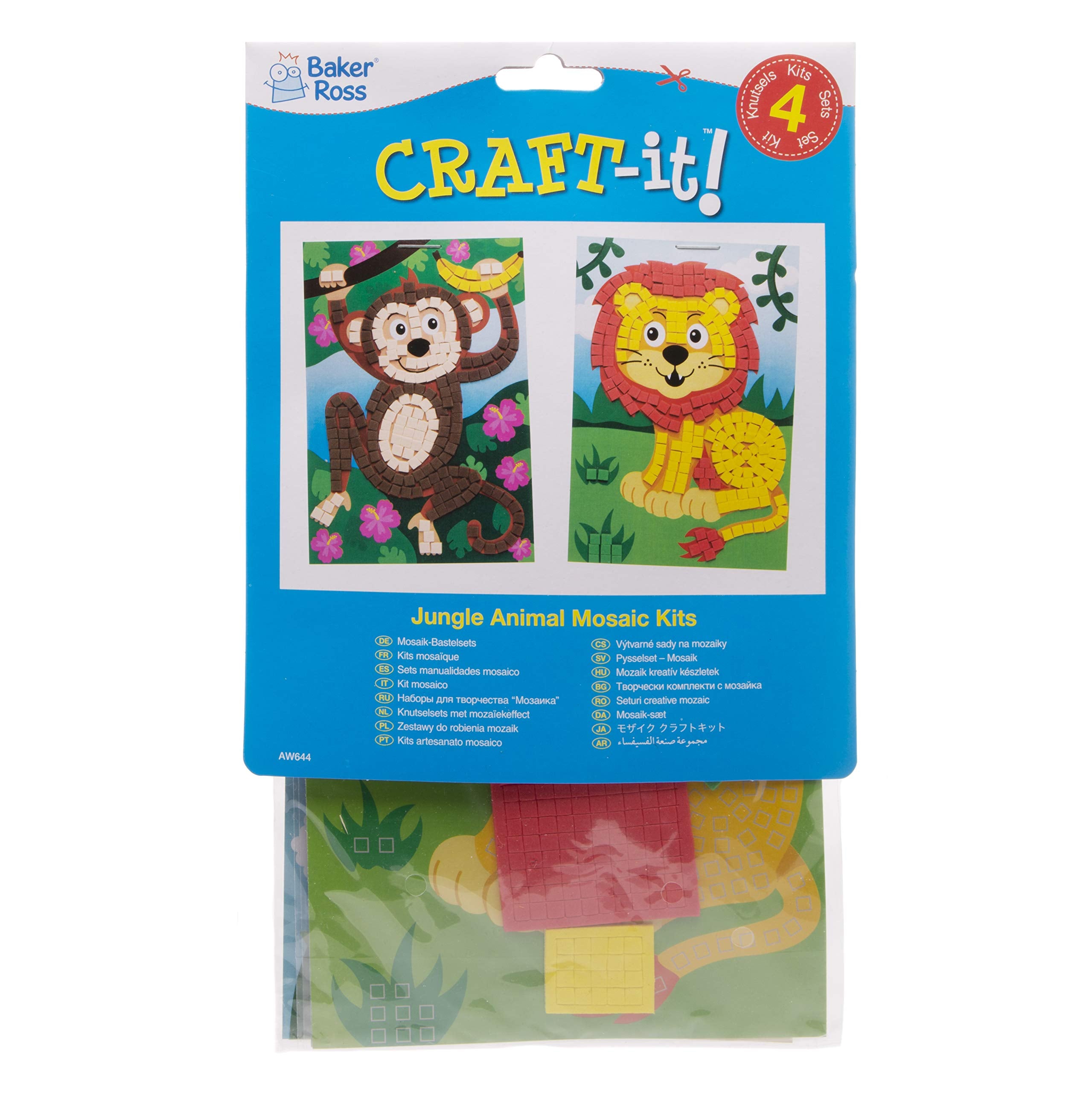 Baker Ross Jungle Animal Mosaic Kits - Pack of 4 | Self-Adhesive Foam Mosaics | 3D Texture 3