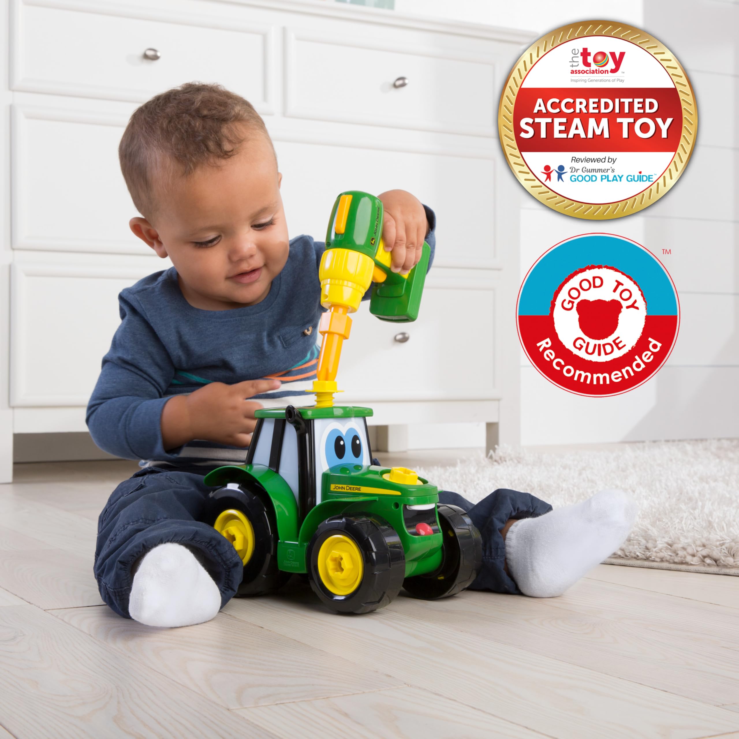 BUILD-A-BUDDY John Deere Build A Johnny Tractor - 16 Piece Building Toy | Motorised Drill | Ages 18 Months+ 2