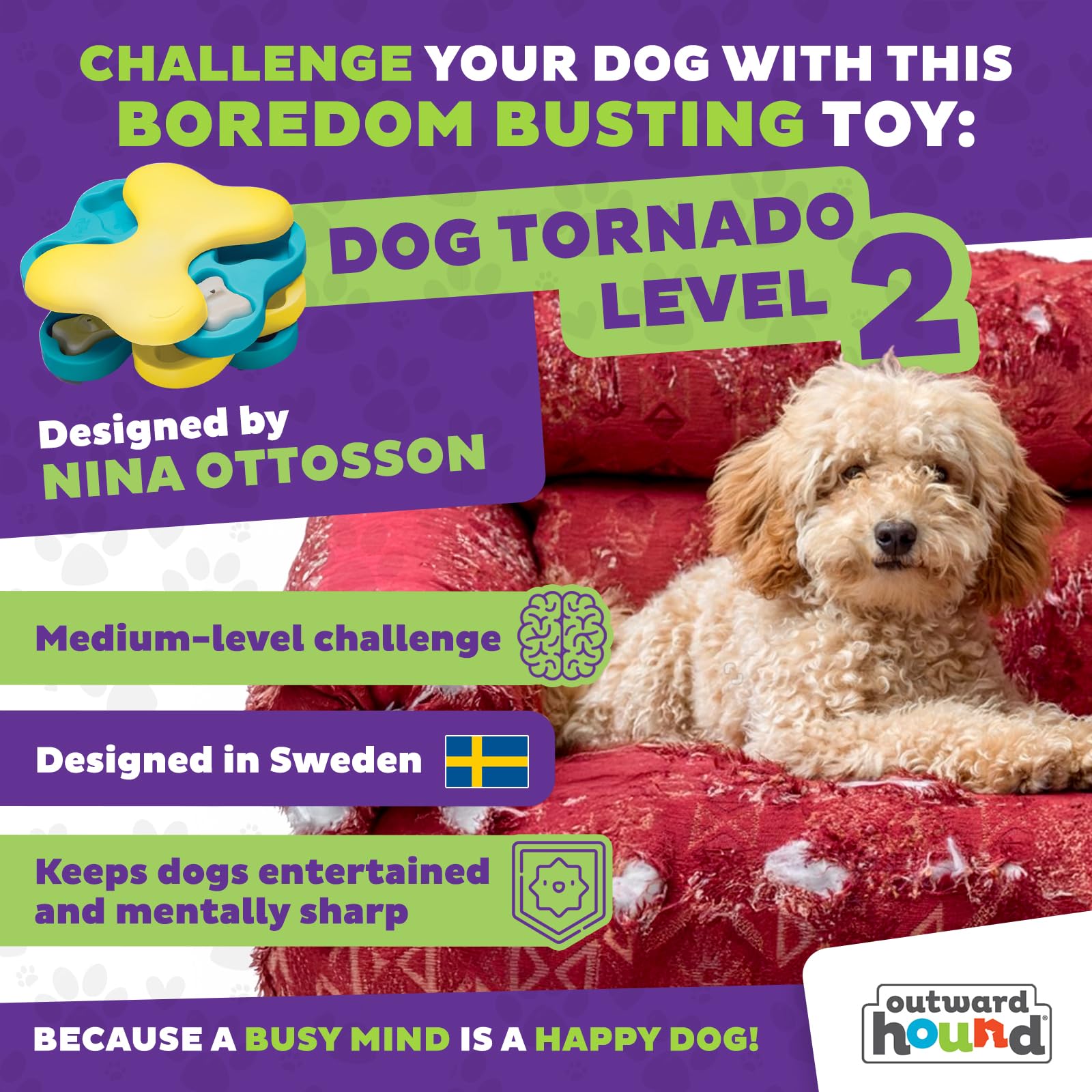 Outward Hound Nina Ottosson Dog Tornado Interactive Treat Puzzle Toy | Level 2 | Medium 2