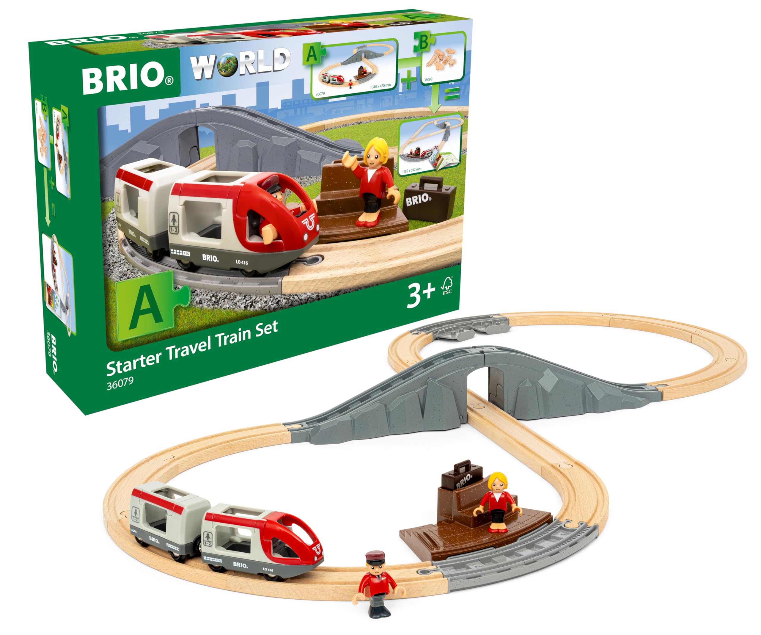 BRIO World Starter Set Travel Toy Train Set - 22 Pieces, Wooden, Ages 3+ | Model 63607900
