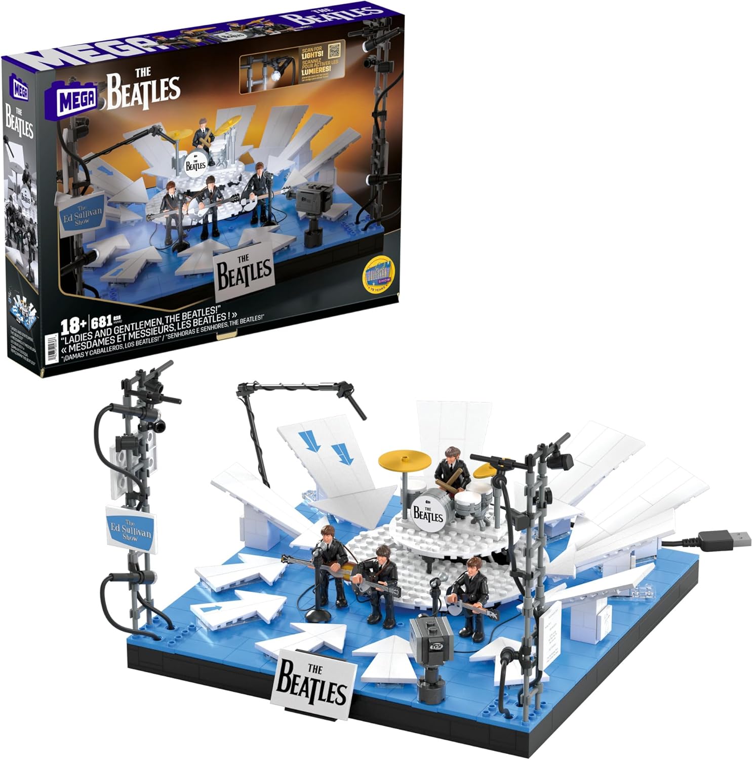 MEGA The Beatles Building Set with 681 Pieces, 4 Poseable Action Figures - Adult Collector Playset