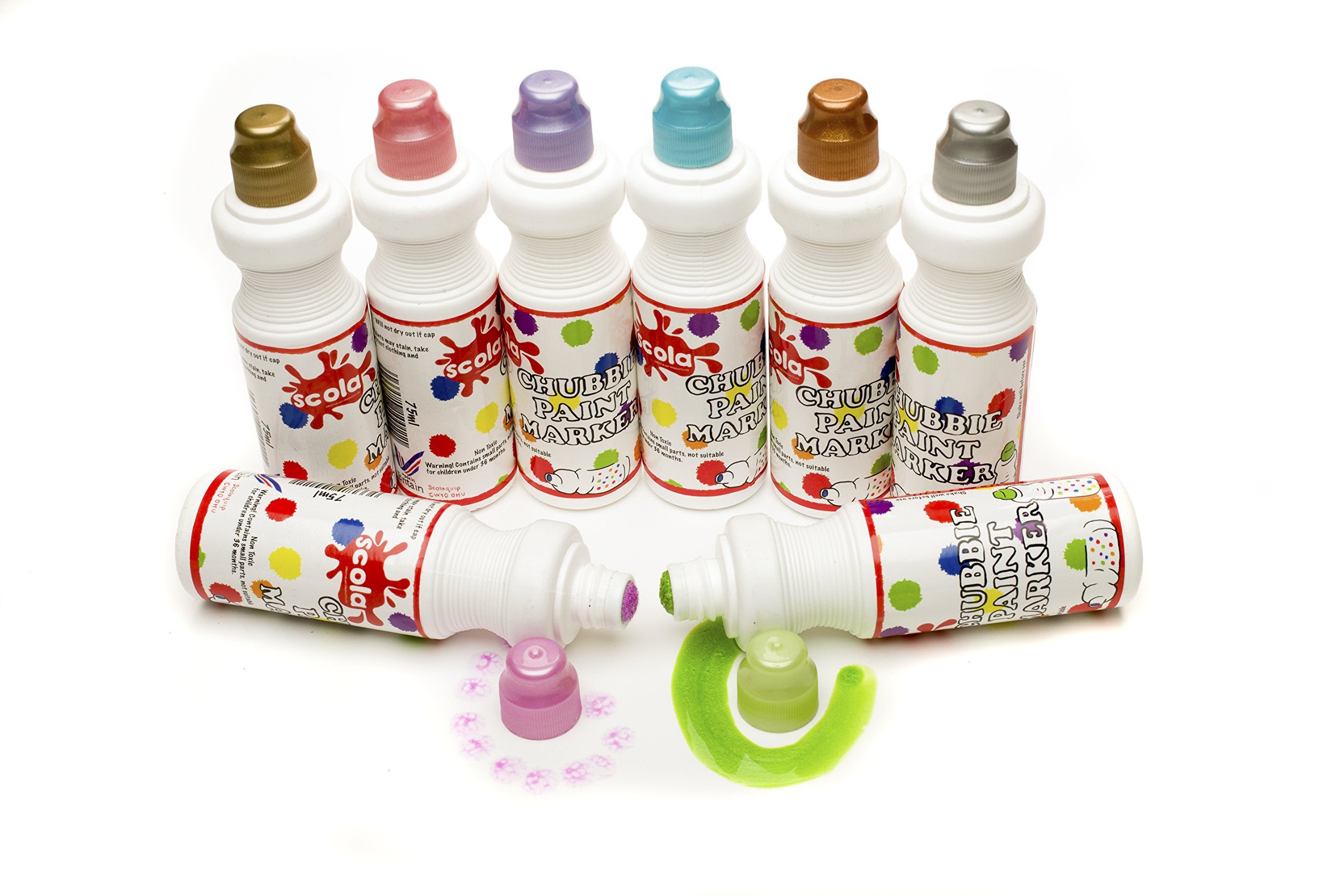 scola Chubbi Paint Markers - Pearlescent Colours | 8 Pack, 75 ml Bottles | Quick Drying