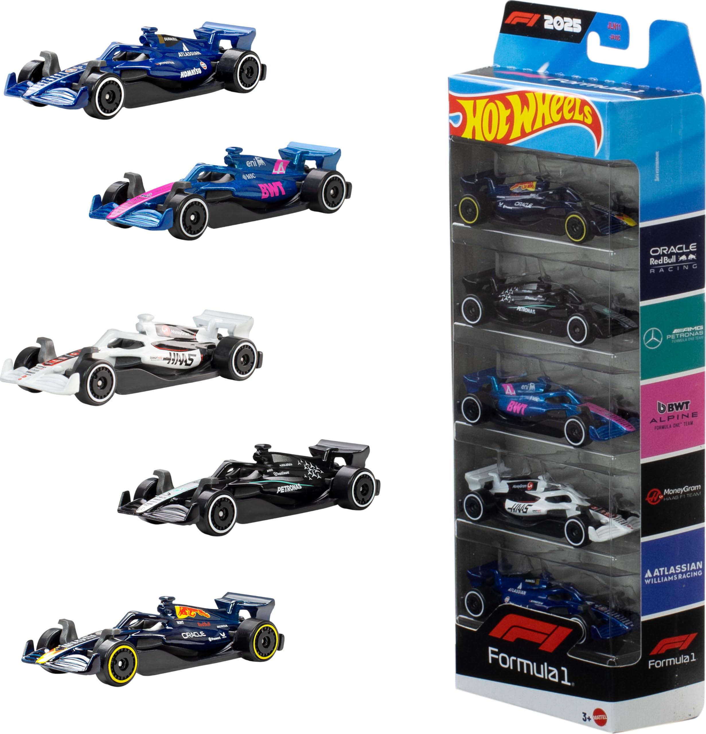Hot Wheels Formula 1 1:64 Scale Die-Cast 5-Pack, Set of 5 Officially Licens