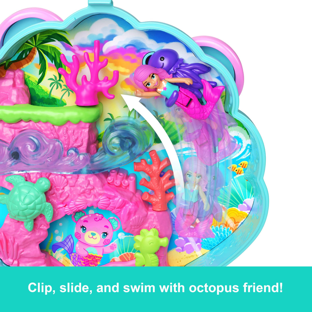 Polly Pocket Glitter Island Compact Playset - Mermaid Adventure with 11 Accessories