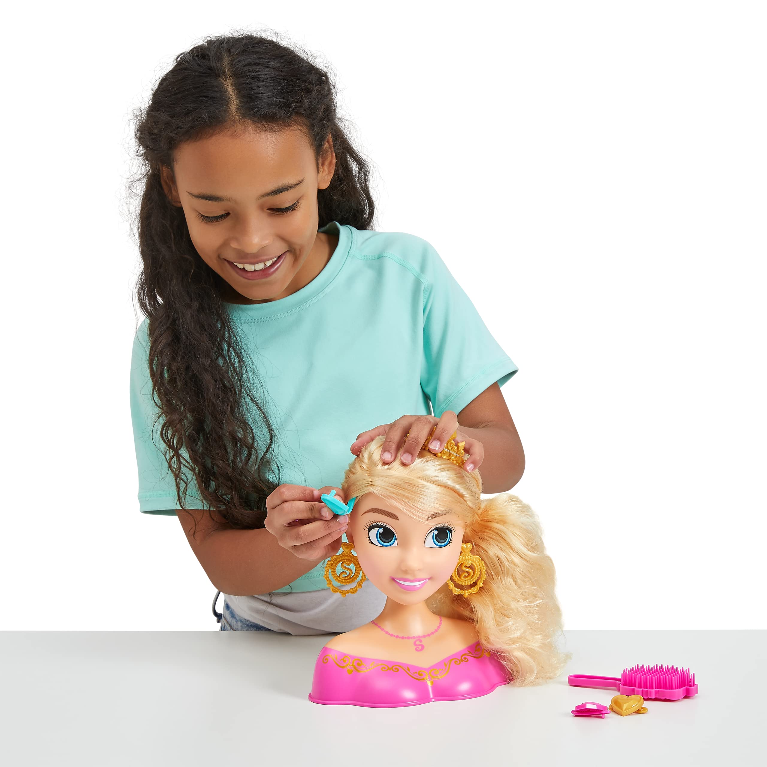 Sparkle Girlz Princess Hair Styling Head - 14 Pieces | Soft Rooted Hair | Ages 3+ 6