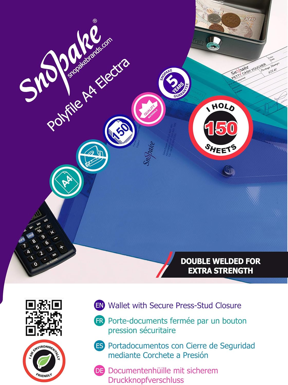 Snopake 12844 Polyfile A4 Popper Wallet File with Press Stud Electra Assorted Co 10
